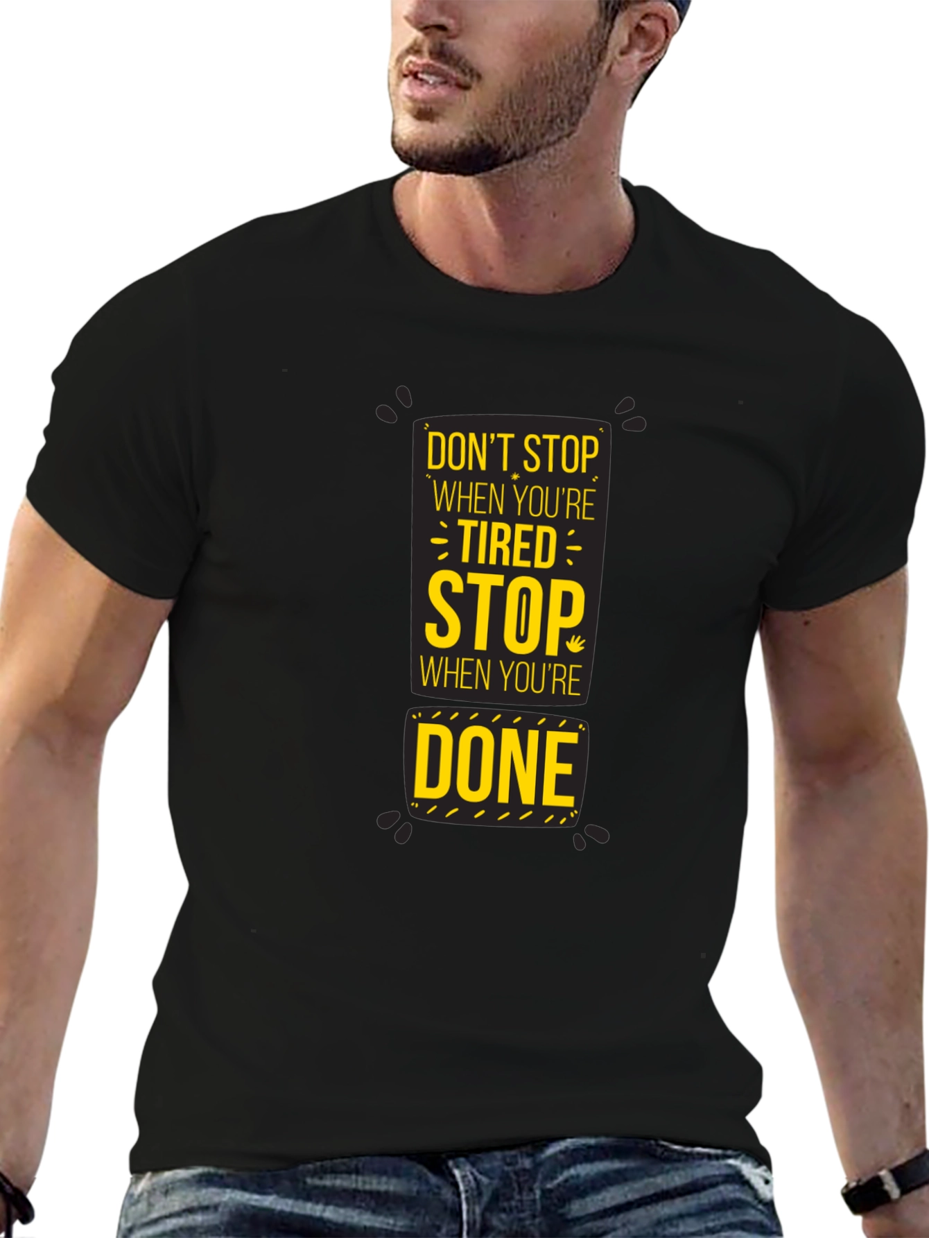 Motivational Dont Stop Graphic Print Black T-Shirt