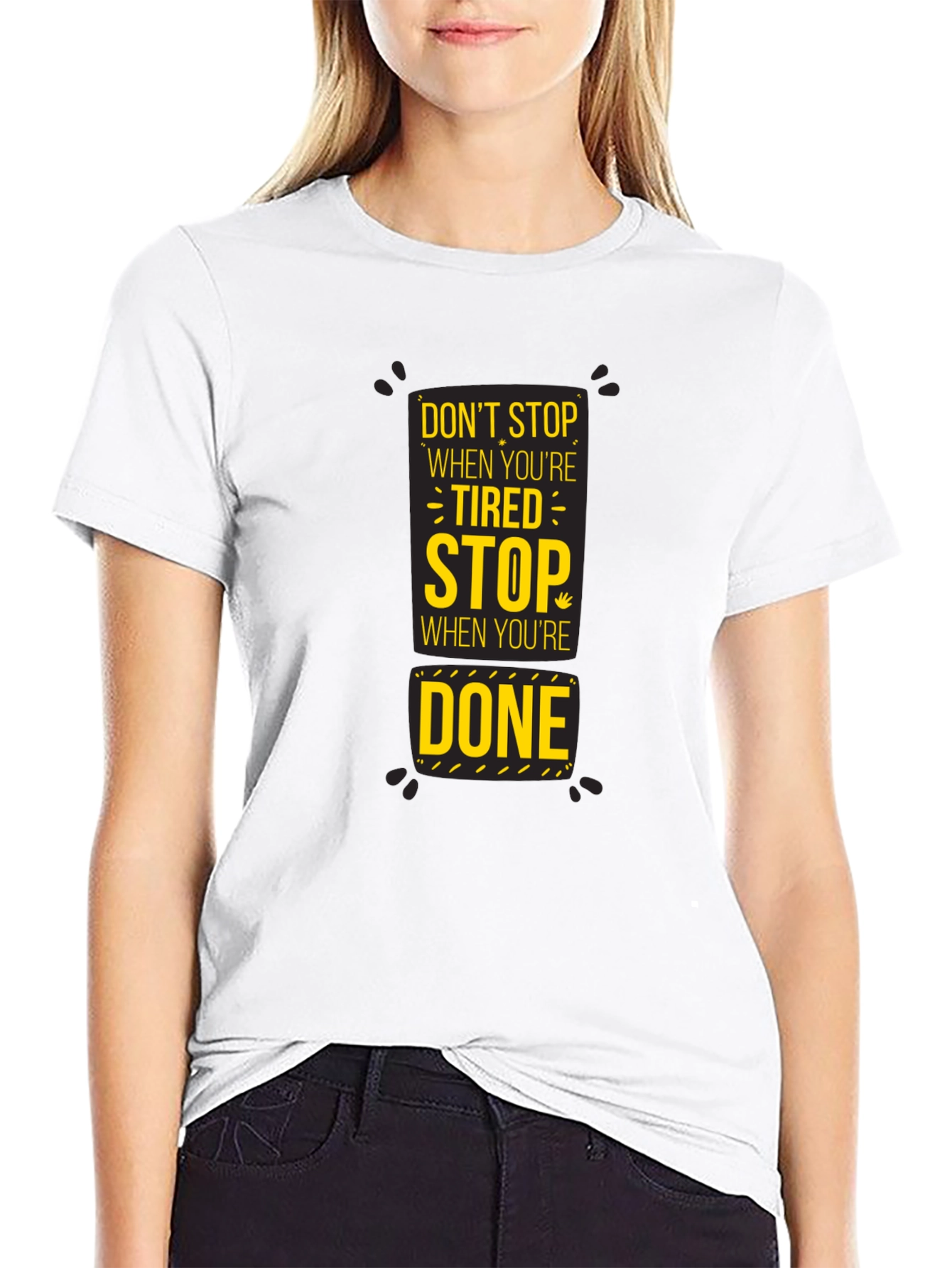Motivational Dont Stop Graphic Print Black T-Shirt
