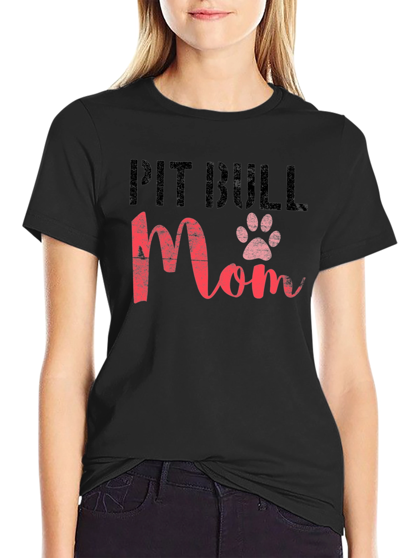 Pit Bull Mom Paw Print T-Shirt