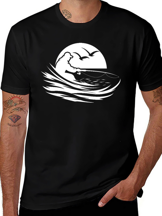 Fisherman Graphic Tee - Black Cotton T-Shirt