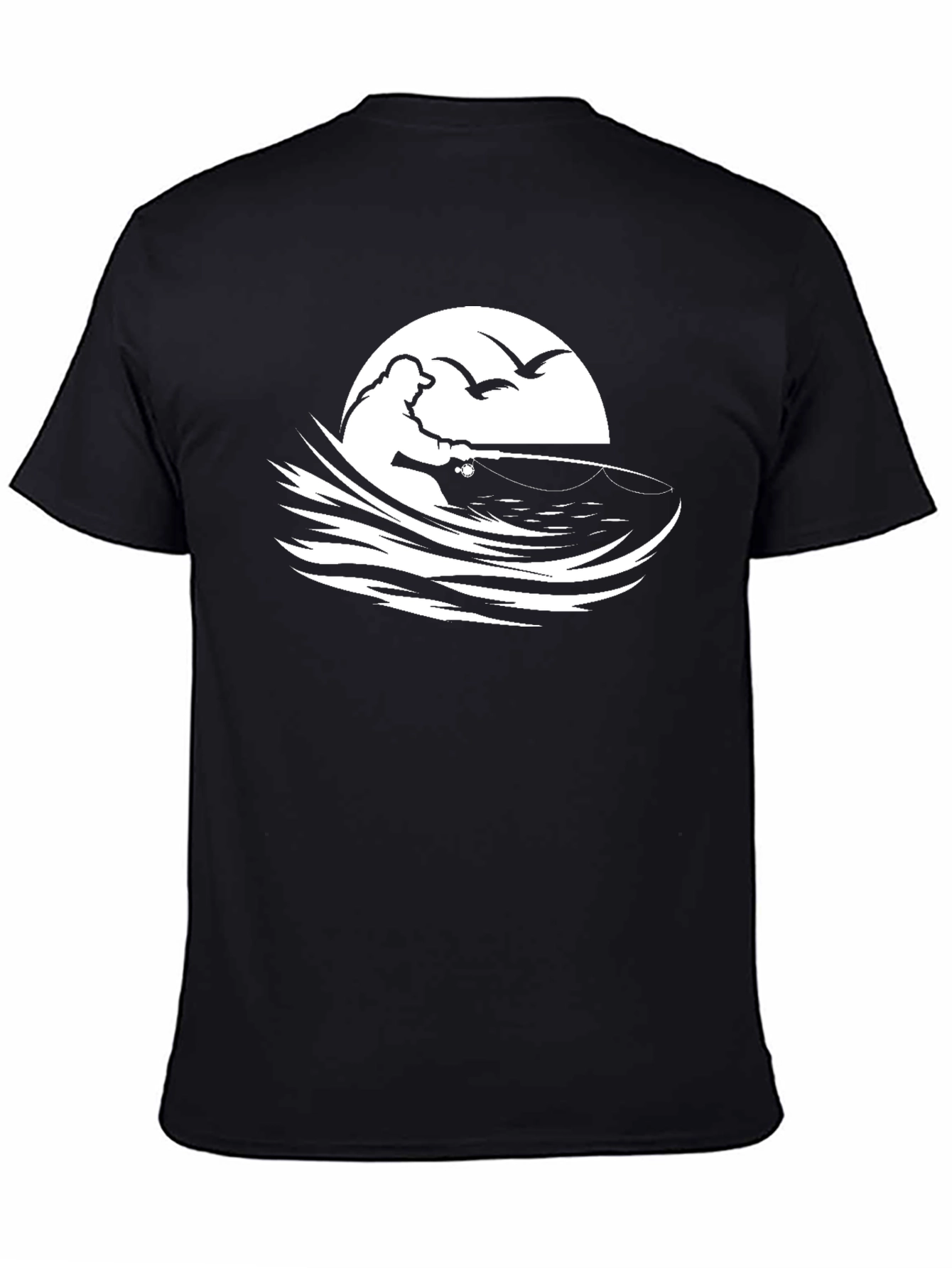 Fisherman Graphic Tee - Black Cotton T-Shirt