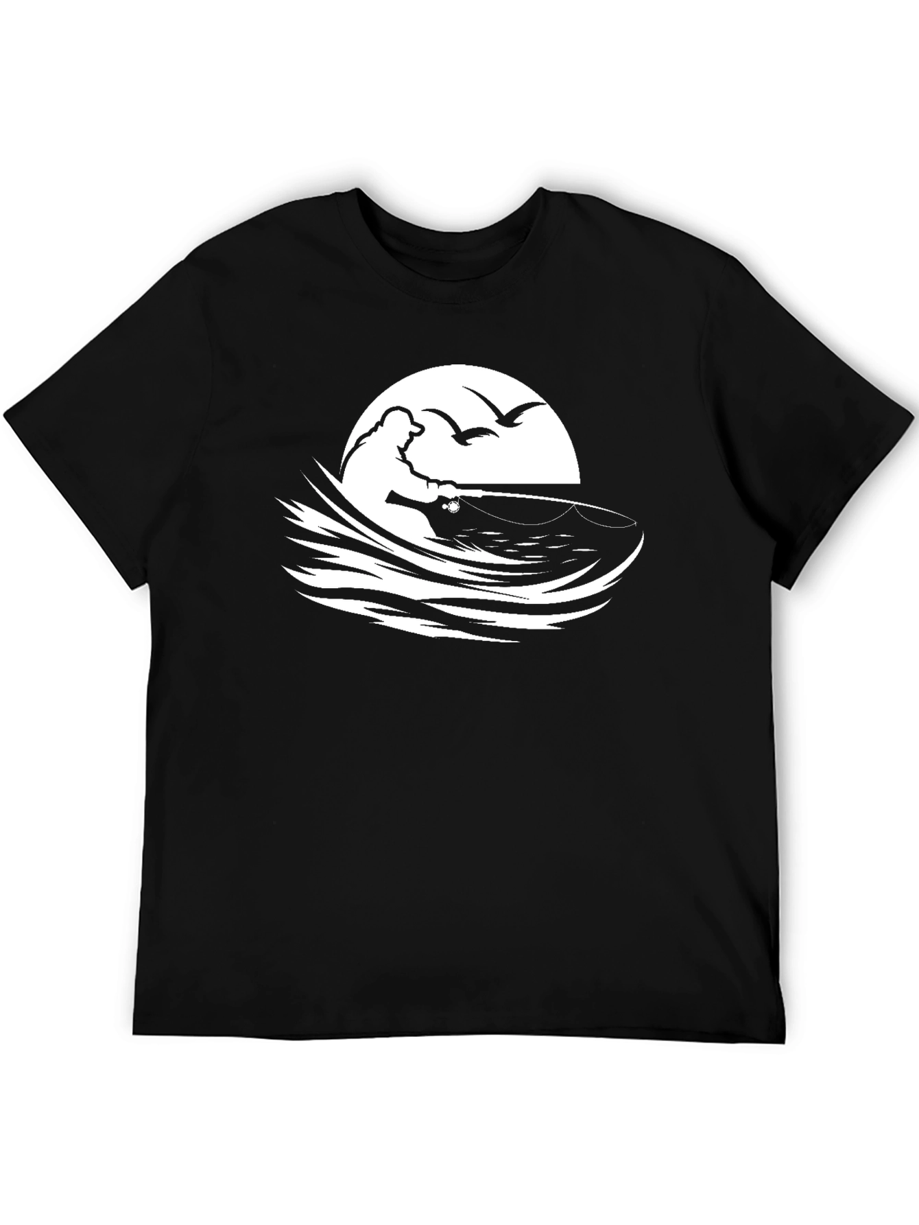 Fisherman Graphic Tee - Black Cotton T-Shirt