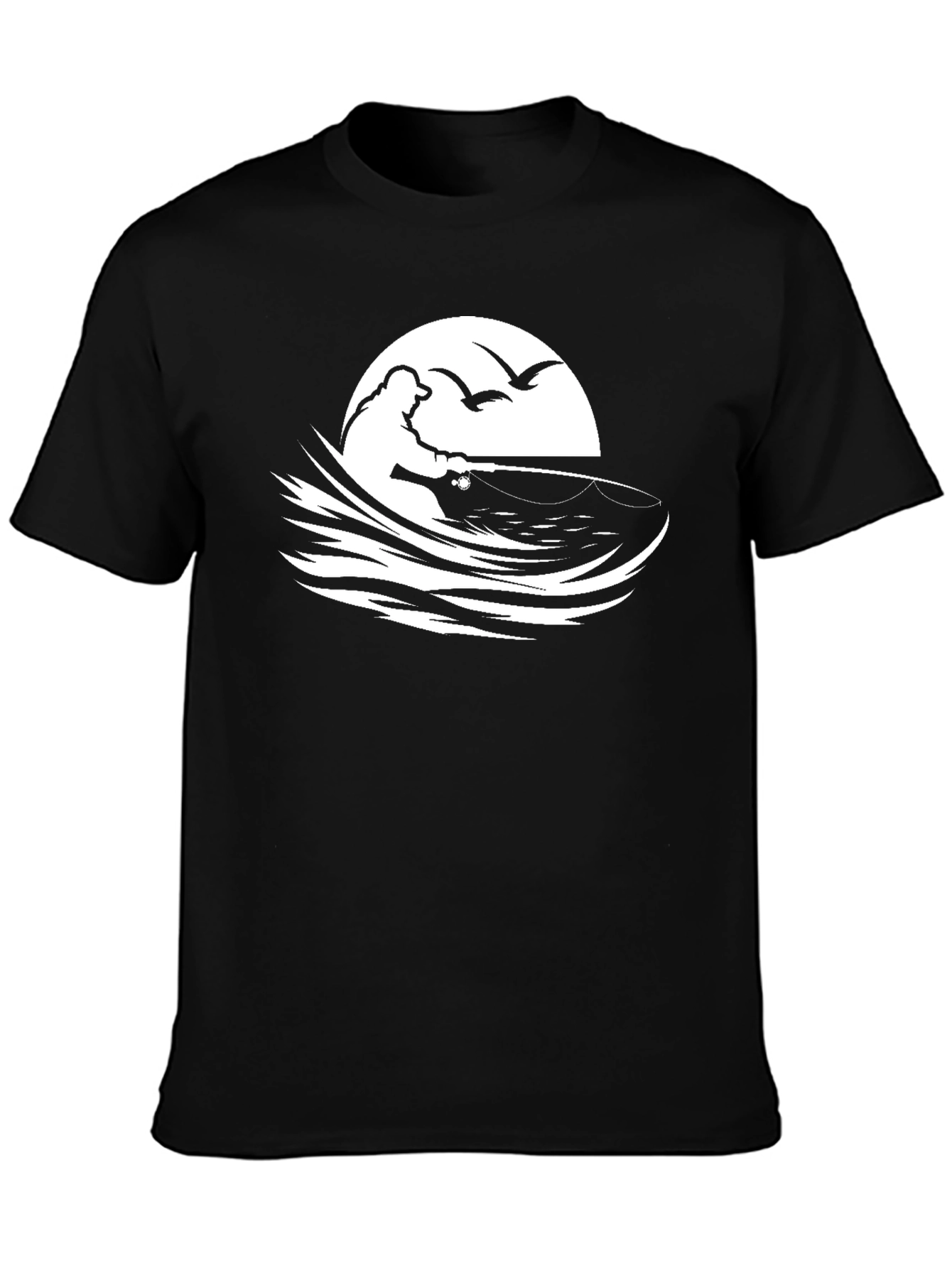 Fisherman Graphic Tee - Black Cotton T-Shirt