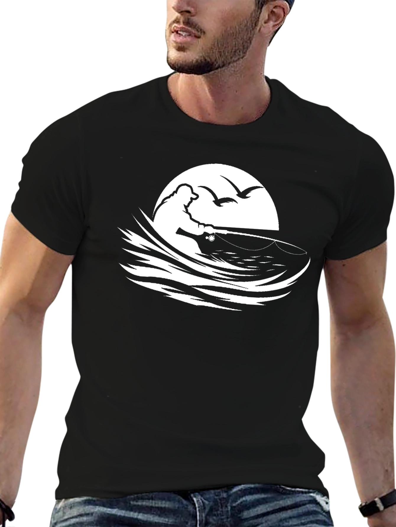 Fisherman Graphic Tee - Black Cotton T-Shirt