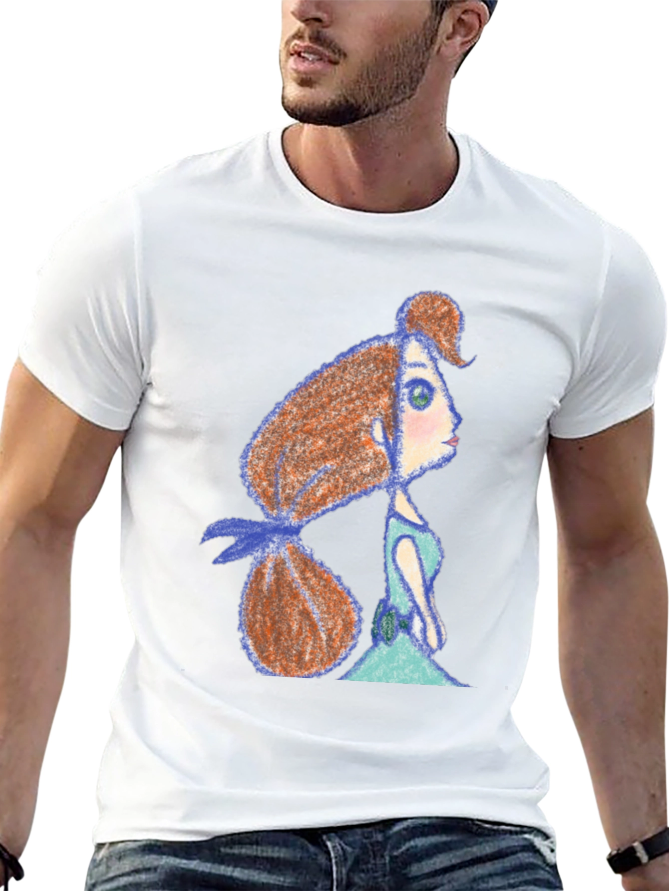 Whimsical Girl Print Black Tee