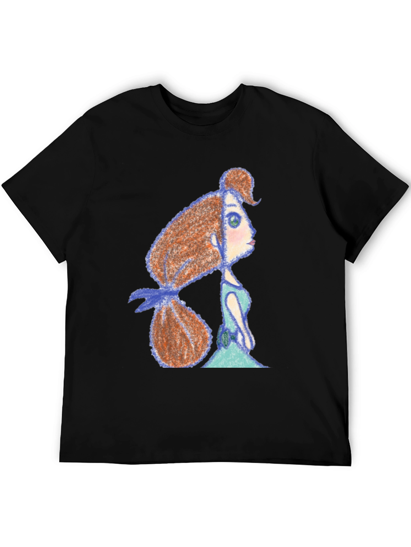Whimsical Girl Print Black Tee
