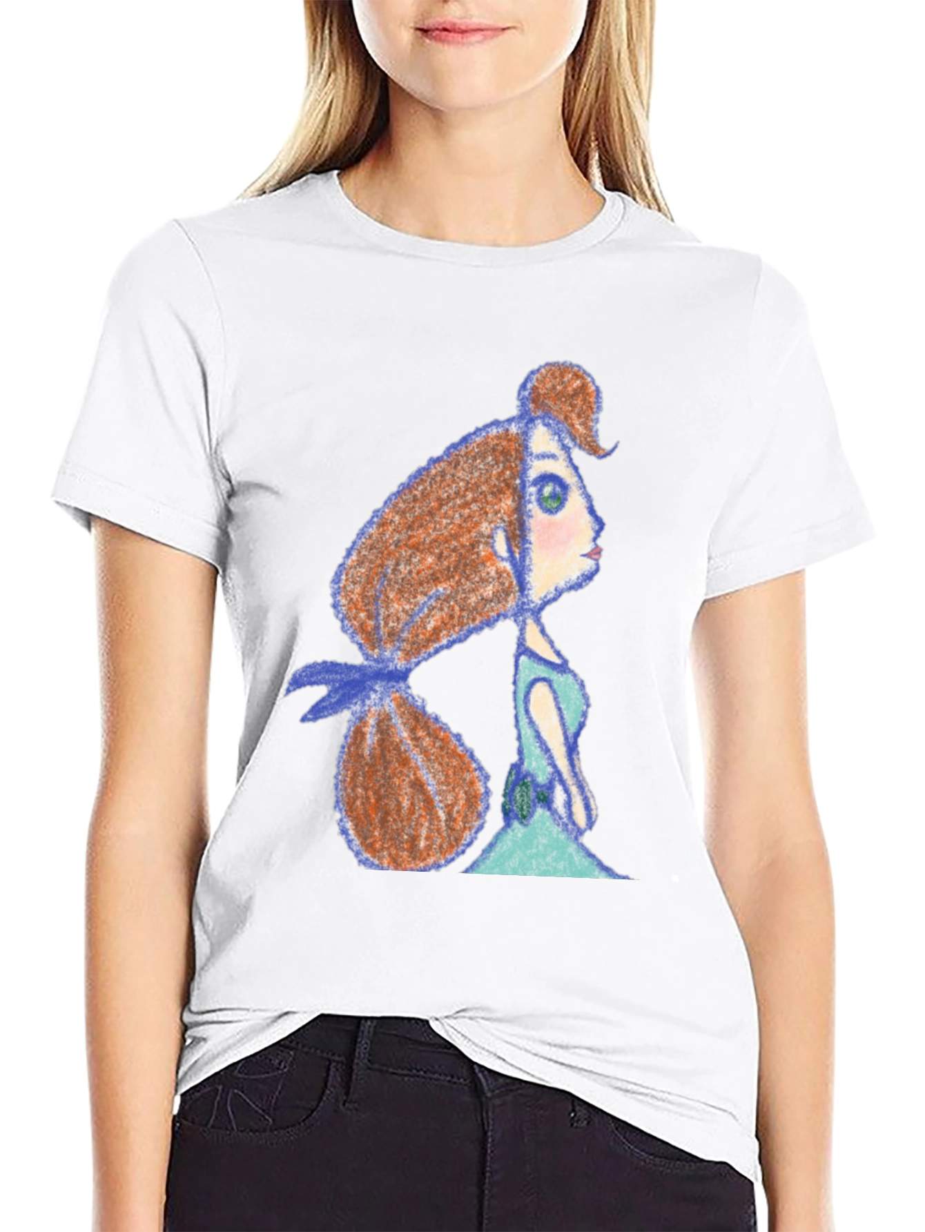 Whimsical Girl Print Black Tee