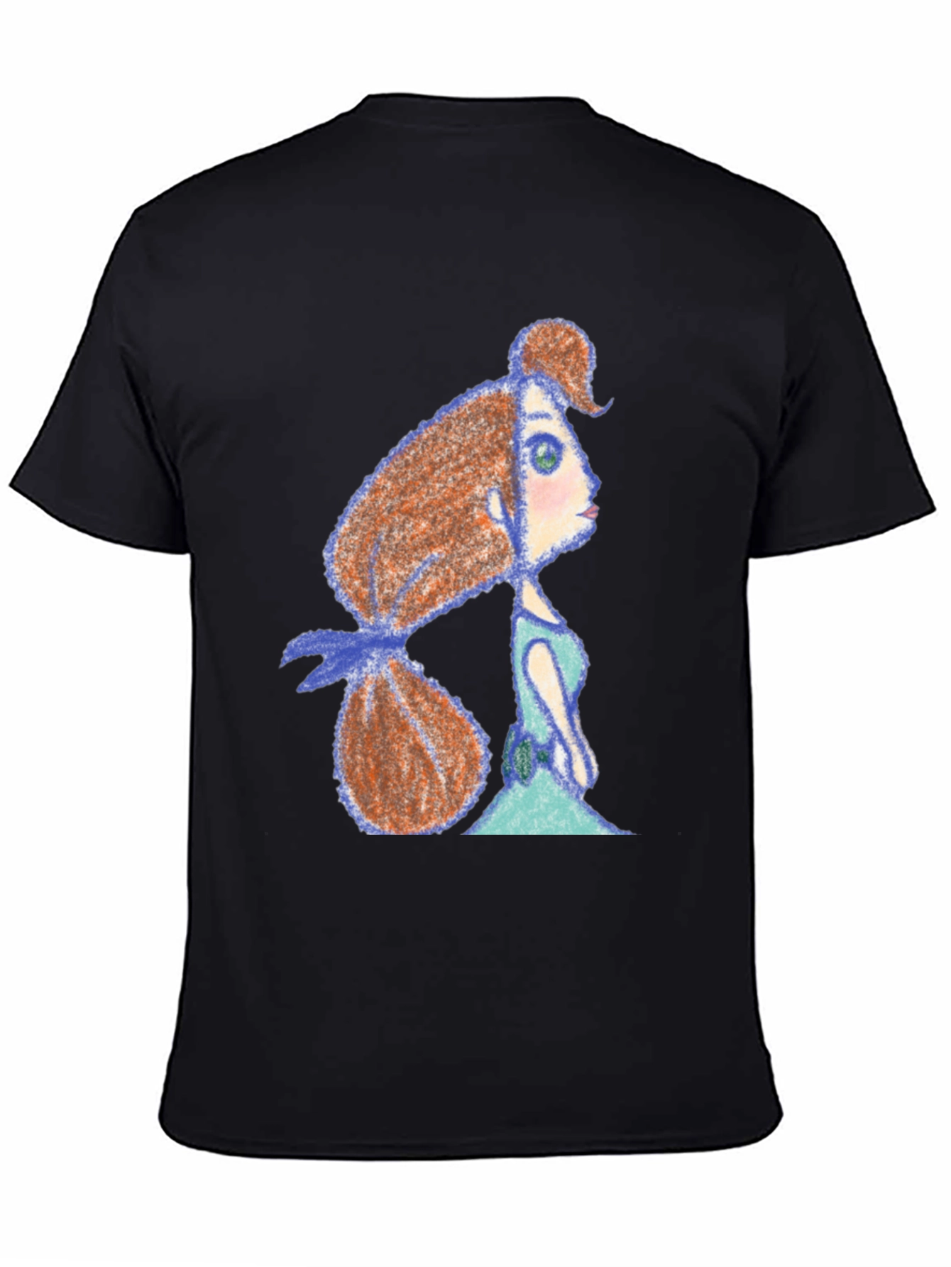 Whimsical Girl Print Black Tee