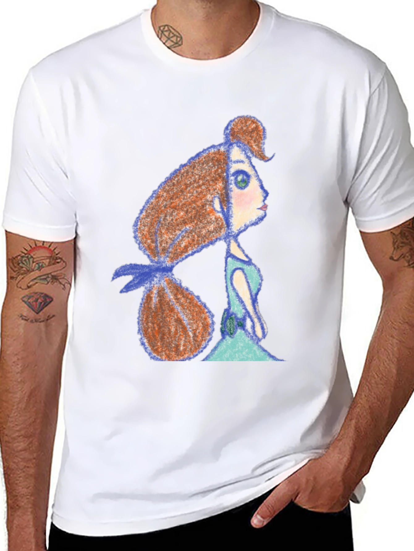 Whimsical Girl Print Black Tee