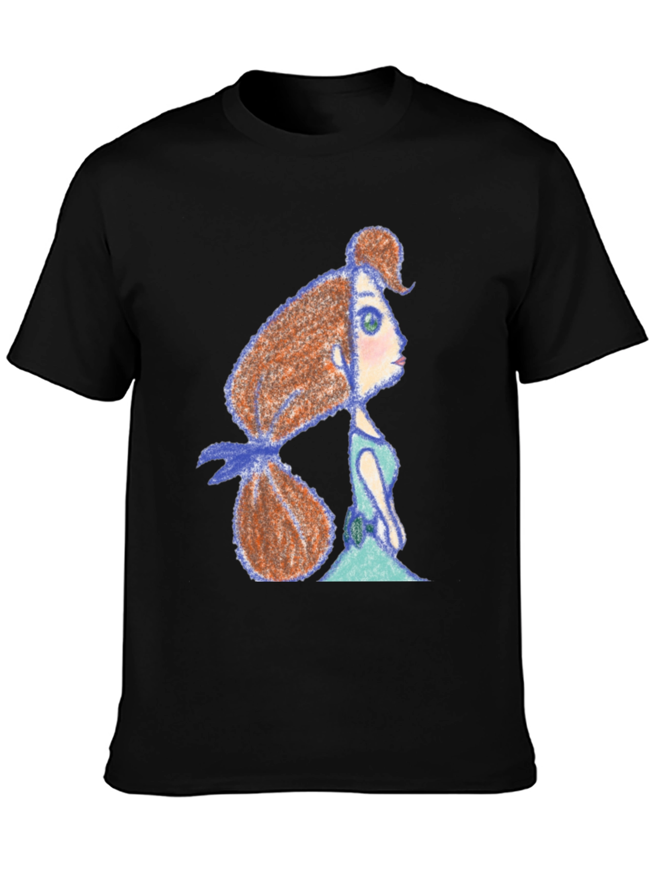 Whimsical Girl Print Black Tee