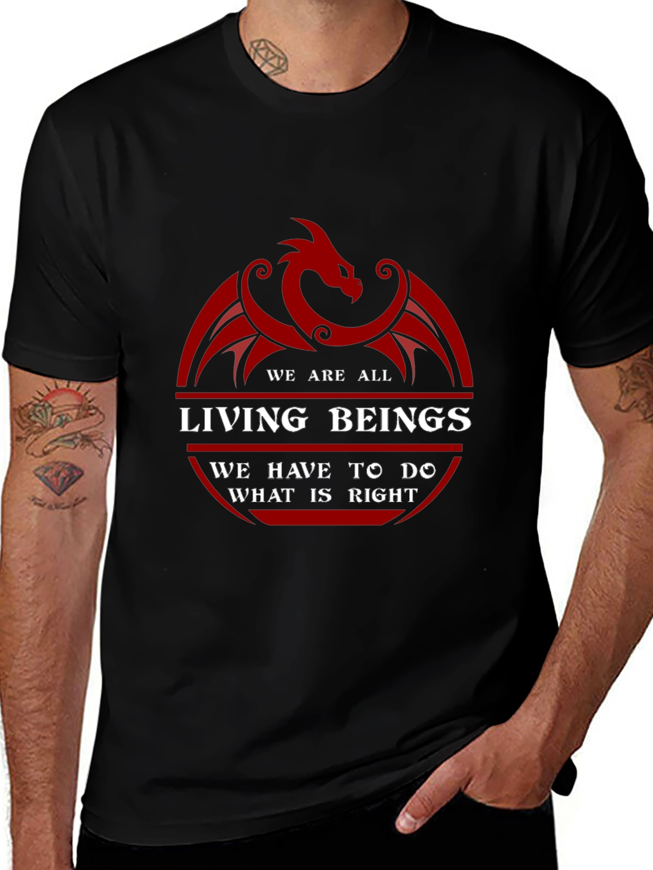 Dragon Living Beings Graphic Tee - Black