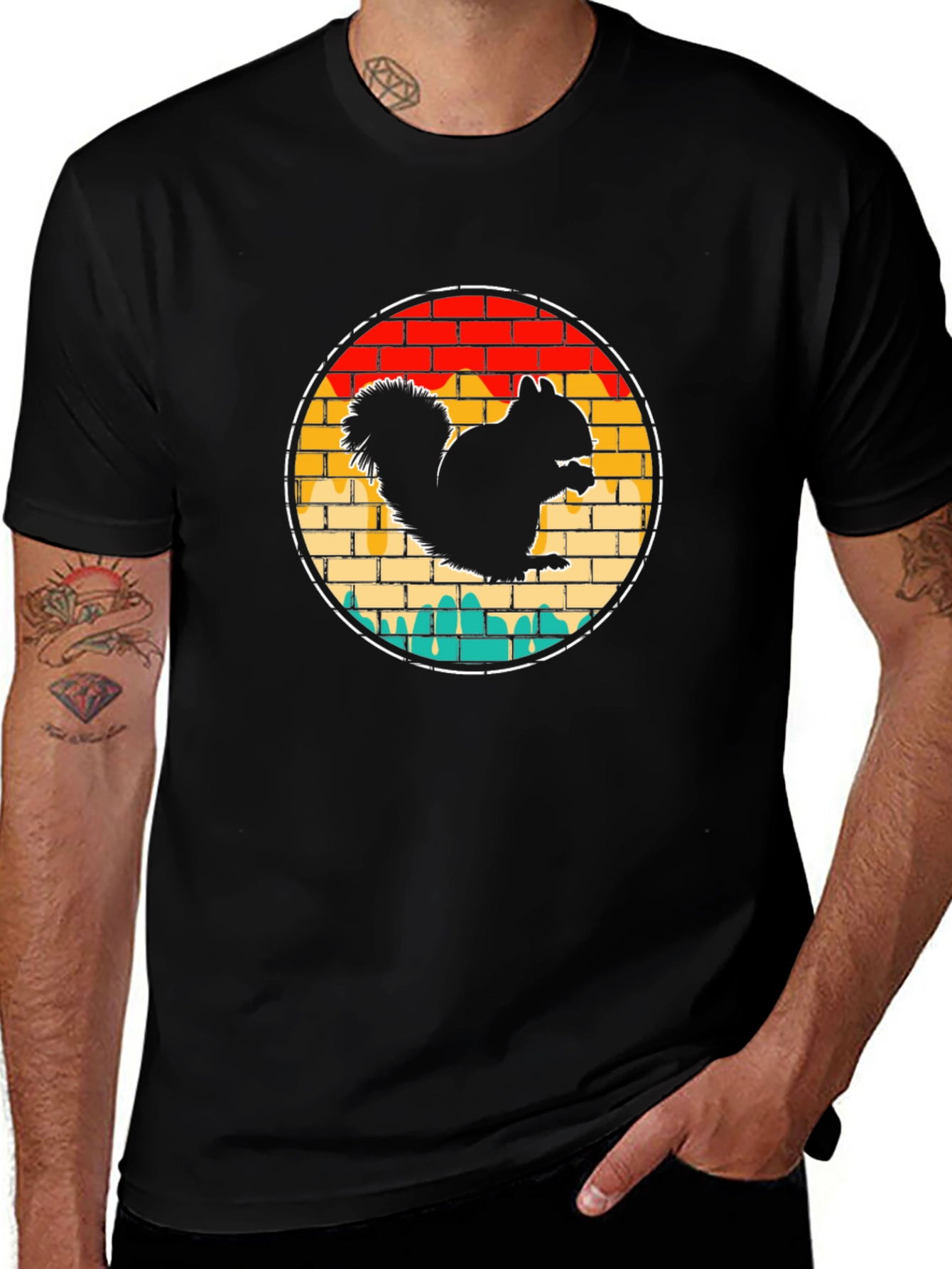 Squirrel Graphic Tee - Retro Brick Design