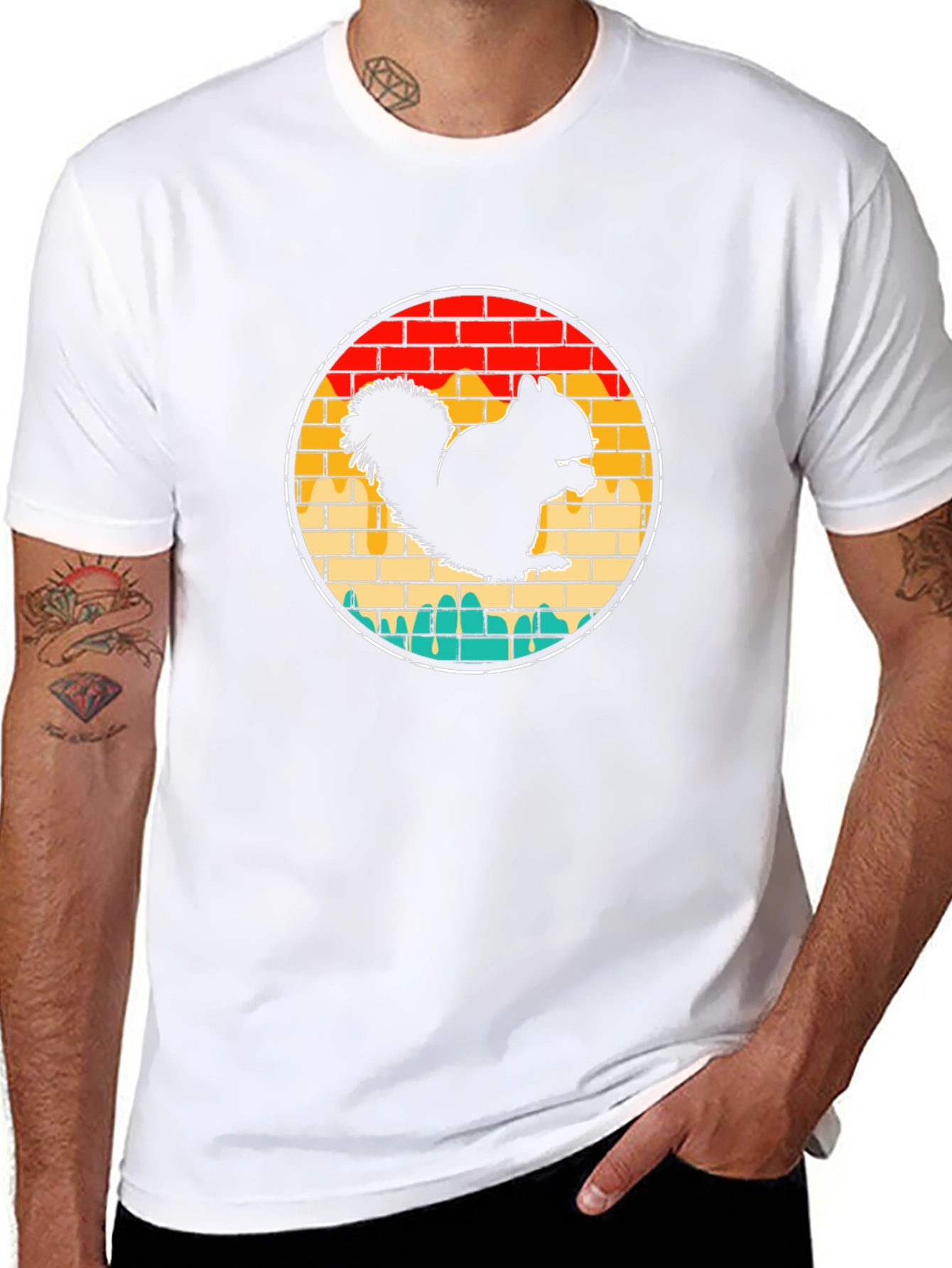 Squirrel Graphic Tee - Retro Brick Design
