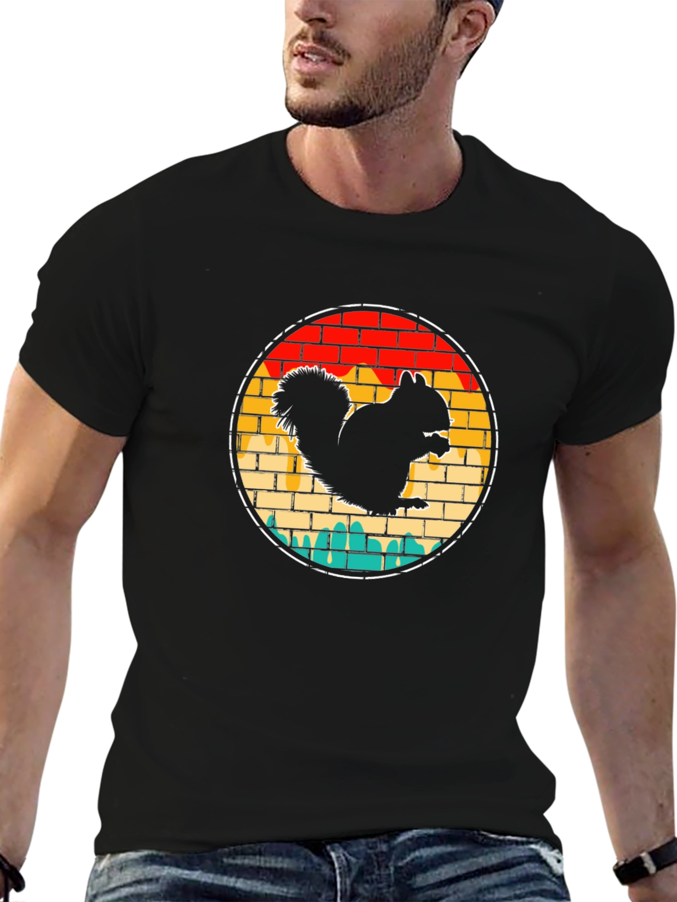 Squirrel Graphic Tee - Retro Brick Design