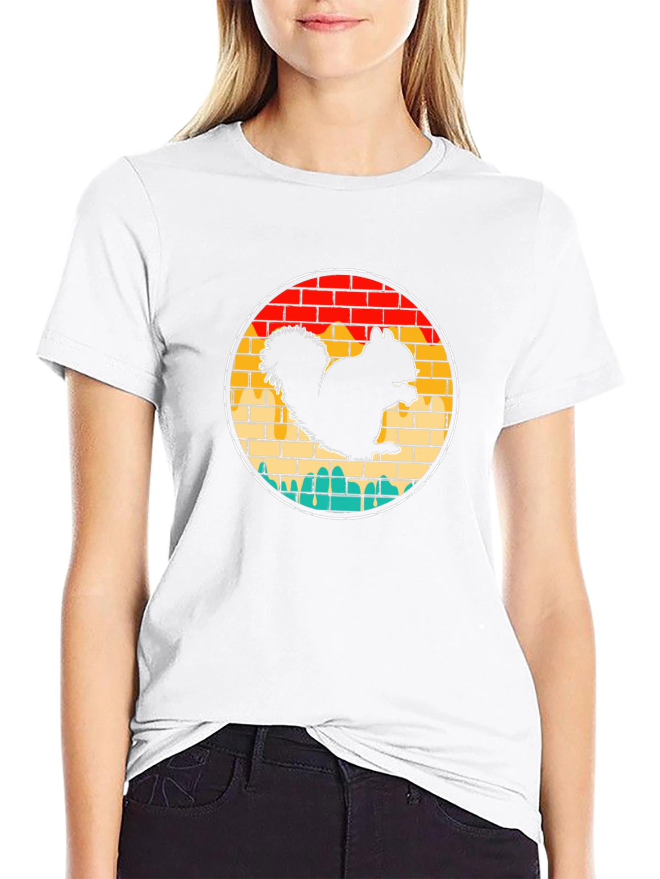 Squirrel Graphic Tee - Retro Brick Design