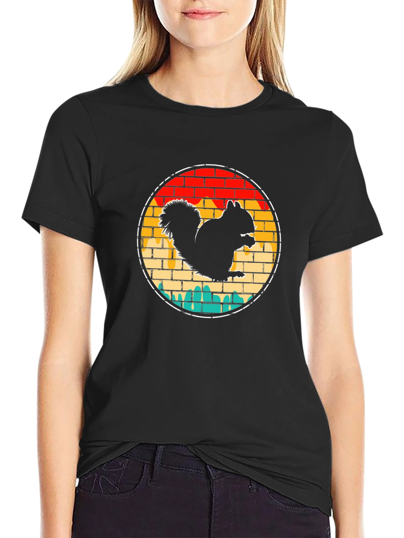 Squirrel Graphic Tee - Retro Brick Design