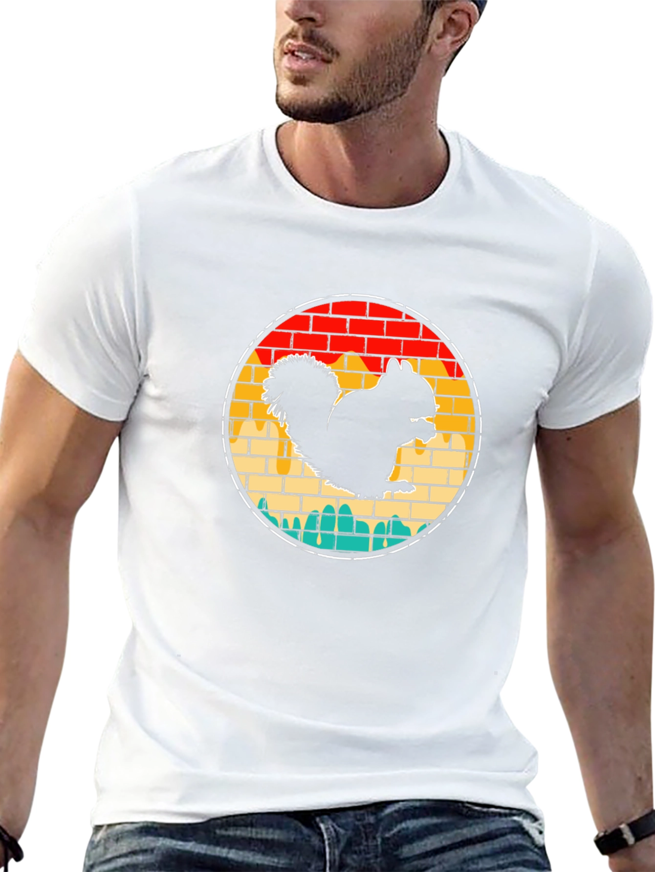 Squirrel Graphic Tee - Retro Brick Design