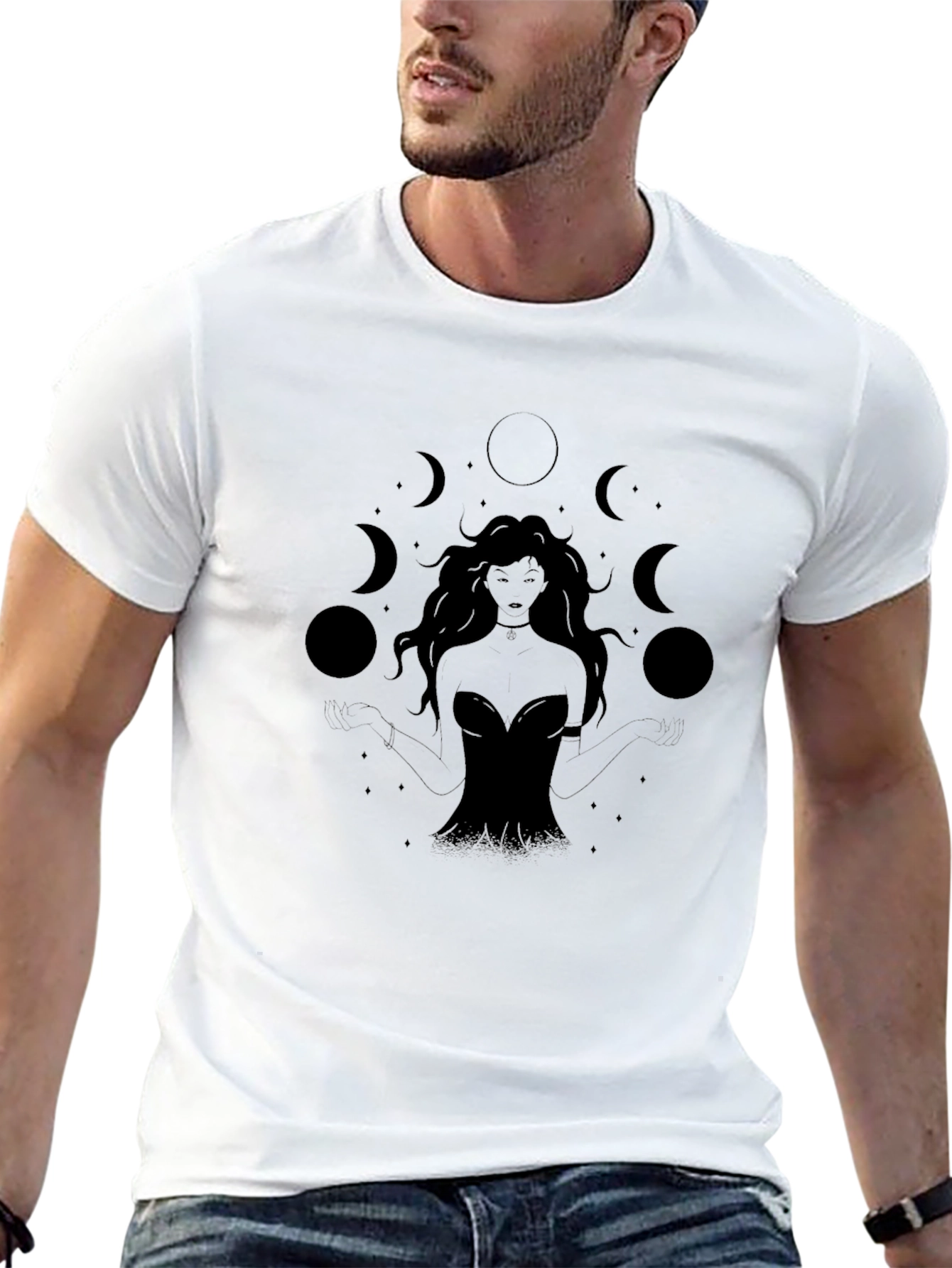 Mystic Moon Goddess Graphic Tee - Black