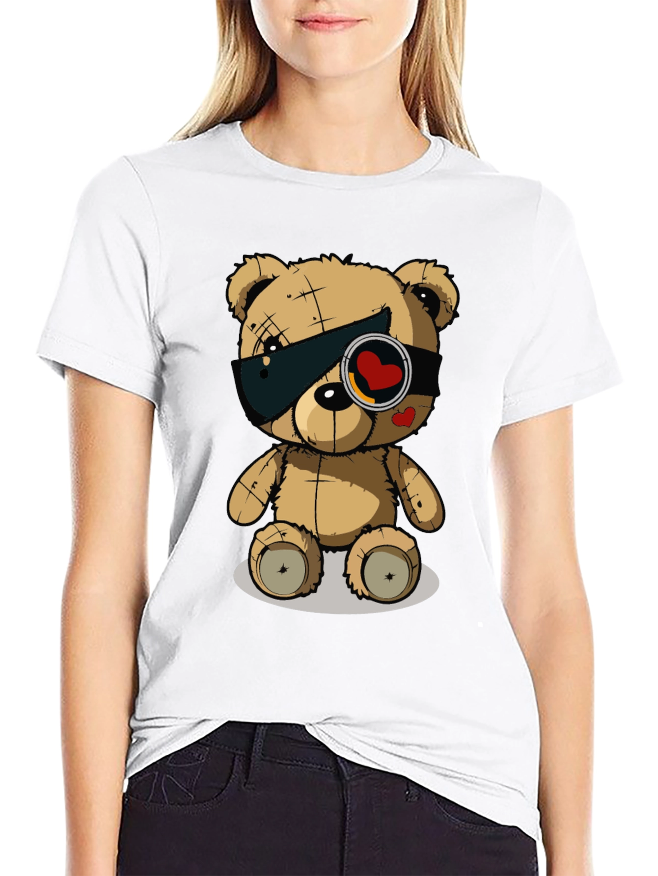 Trendy Black T-Shirt with Graphic Teddy Bear Design