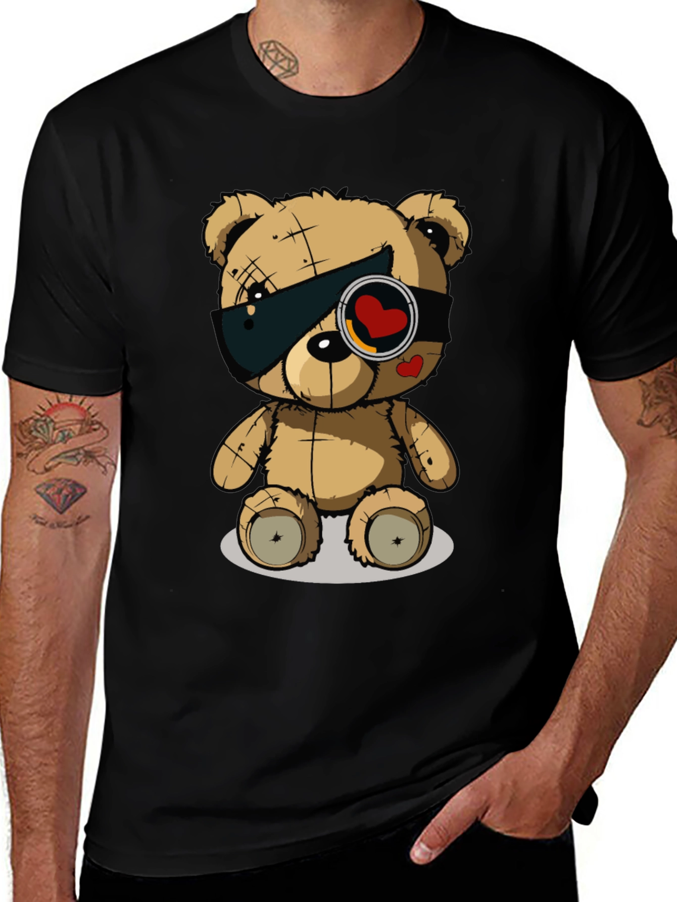 Trendy Black T-Shirt with Graphic Teddy Bear Design