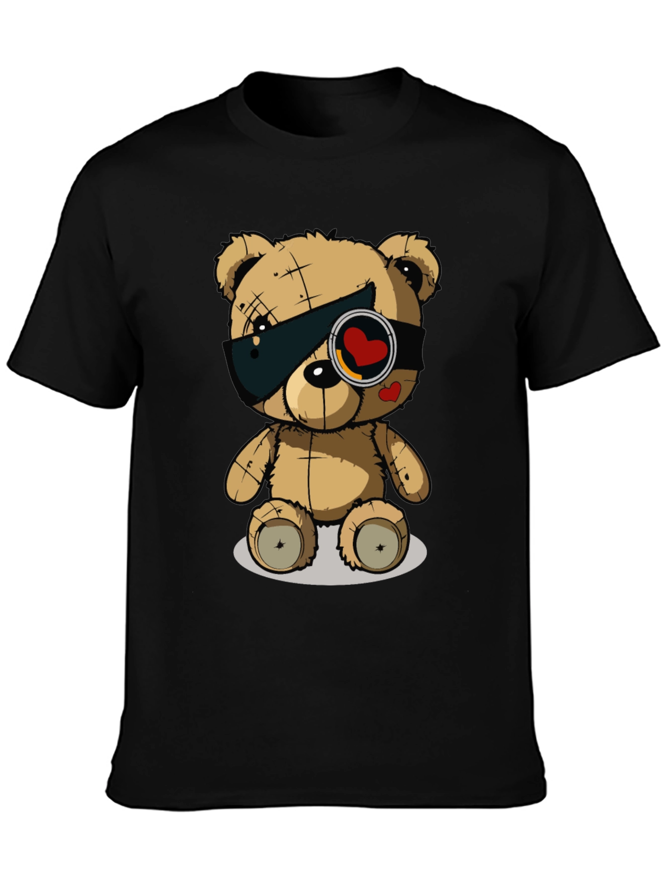 Trendy Black T-Shirt with Graphic Teddy Bear Design