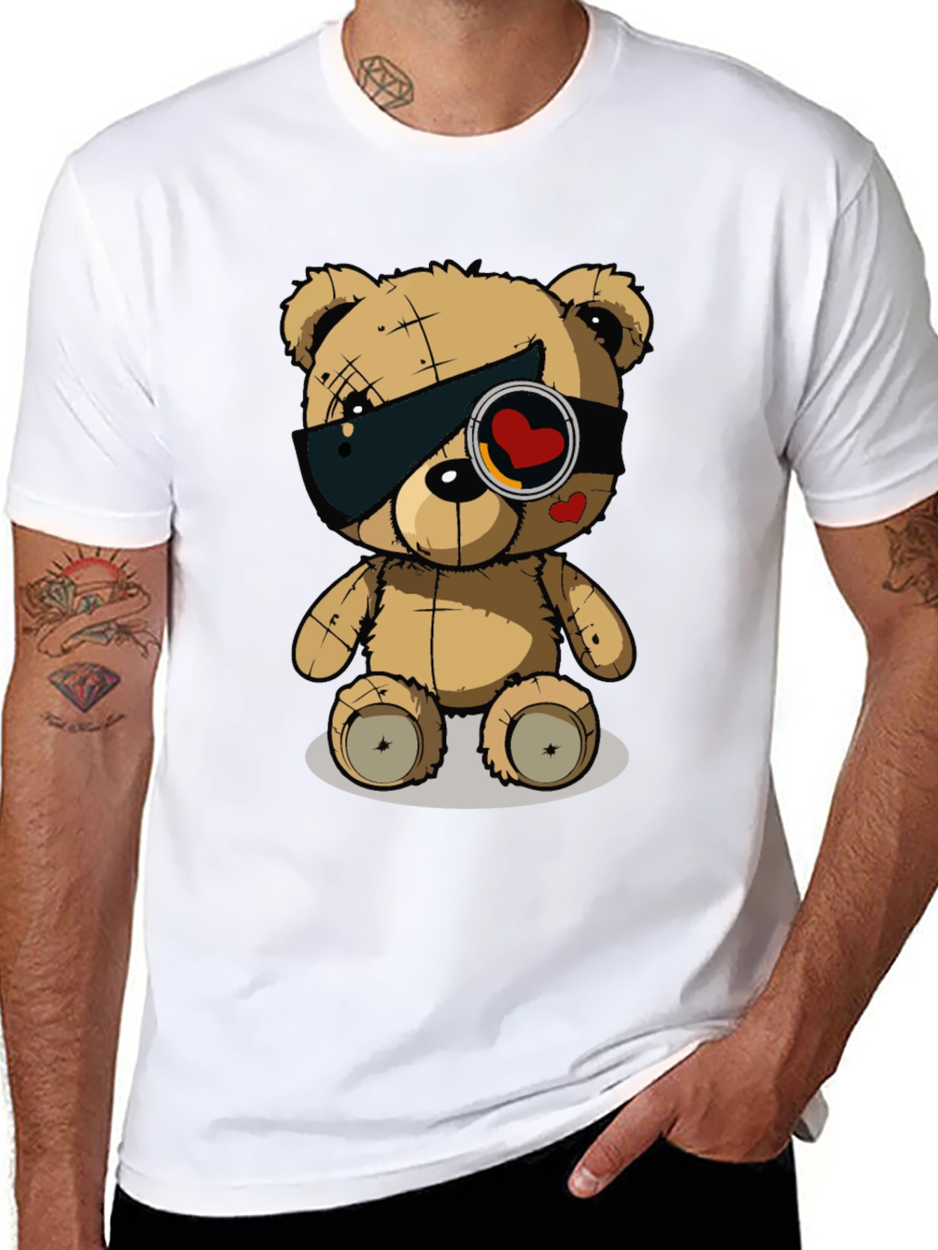 Trendy Black T-Shirt with Graphic Teddy Bear Design