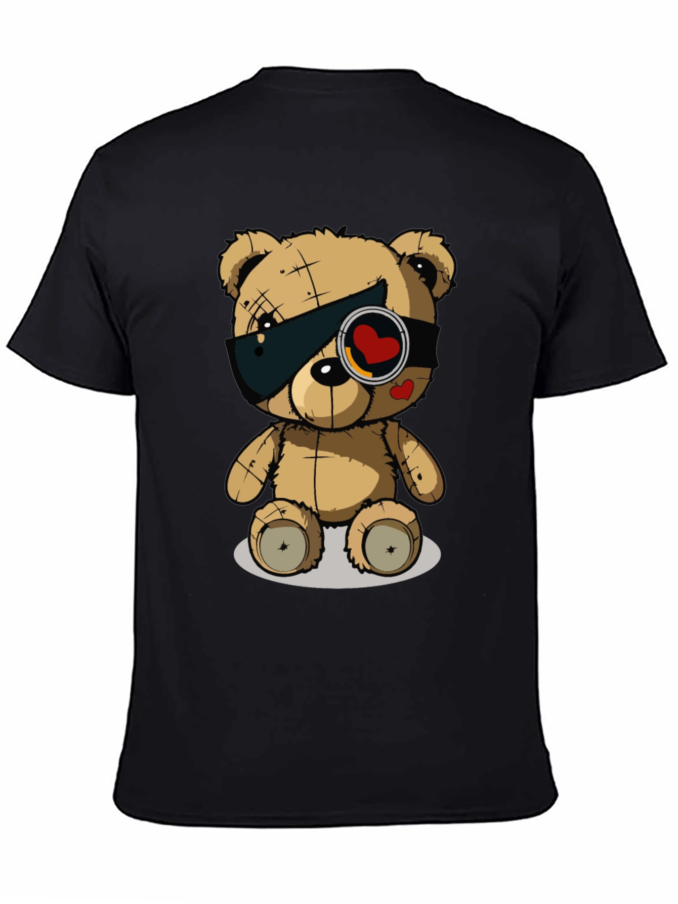 Trendy Black T-Shirt with Graphic Teddy Bear Design