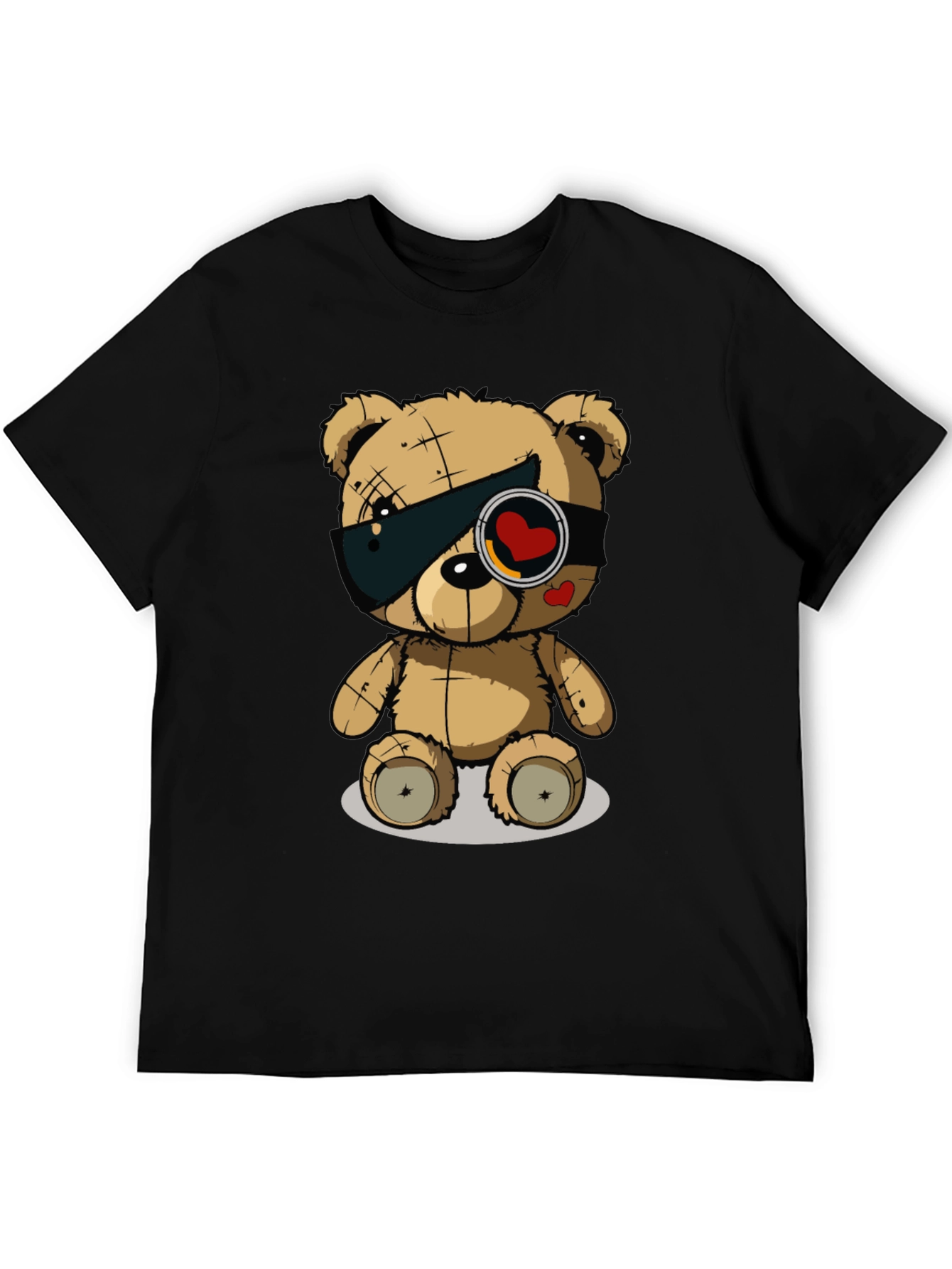 Trendy Black T-Shirt with Graphic Teddy Bear Design