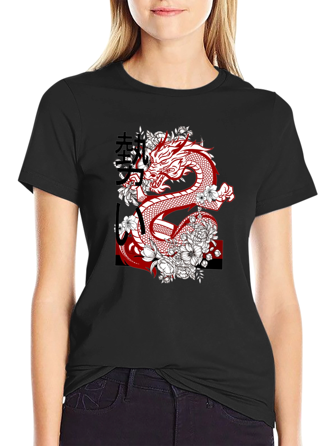 Dragon & Floral Graphic Print Mens Tee