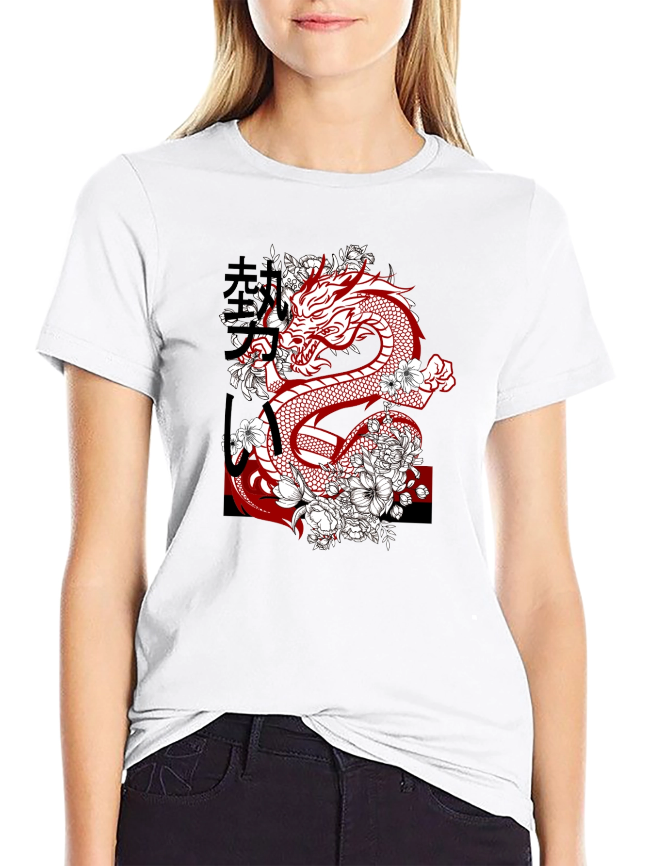 Dragon & Floral Graphic Print Mens Tee