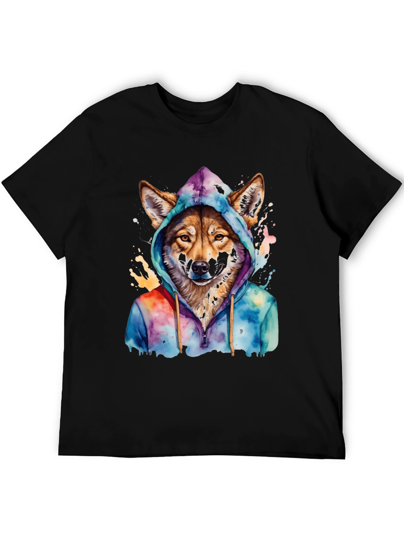 Wolf in Hoodie Graphic T-Shirt