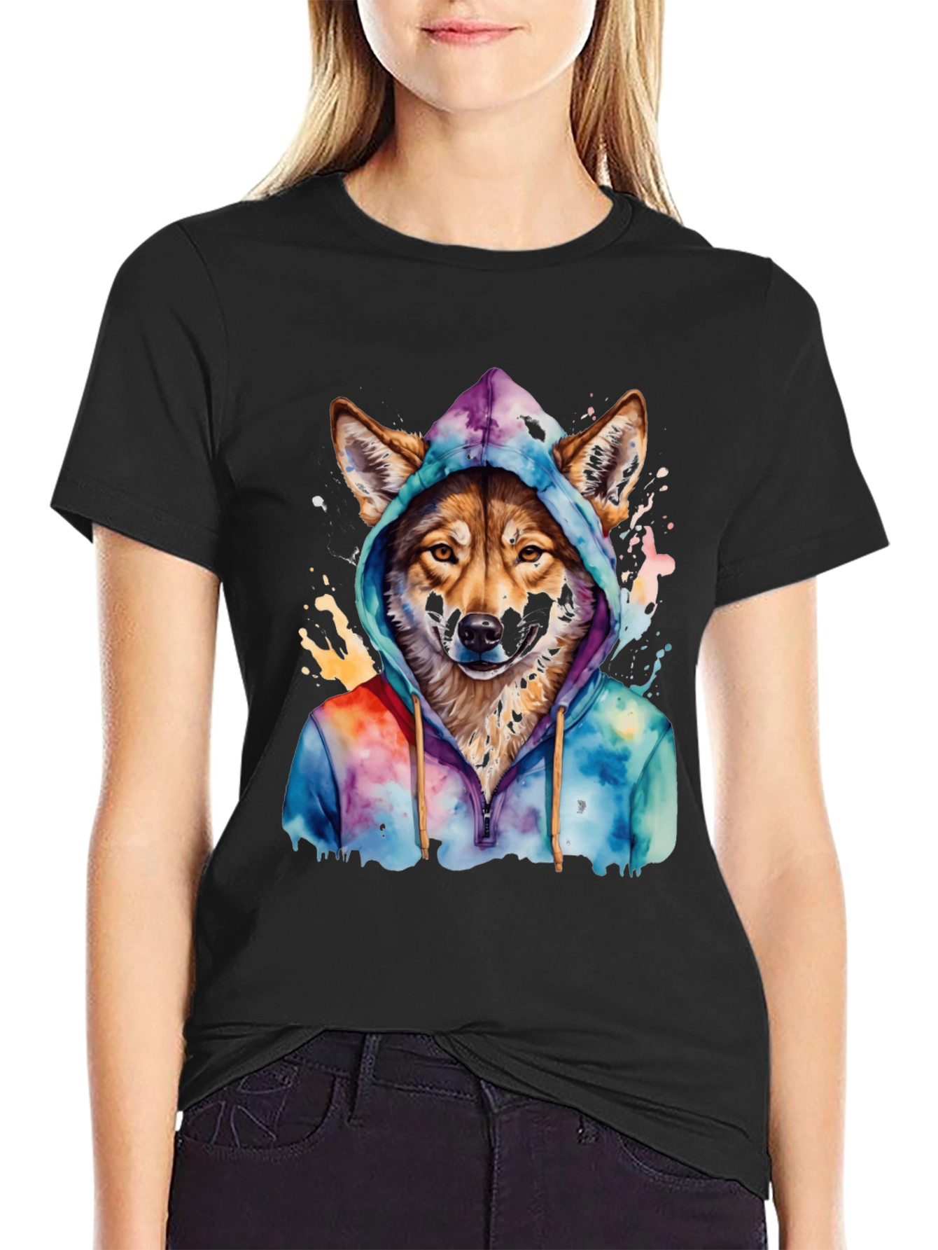 Wolf in Hoodie Graphic T-Shirt
