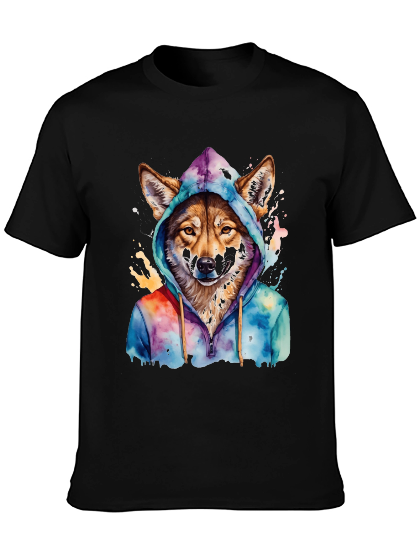 Wolf in Hoodie Graphic T-Shirt