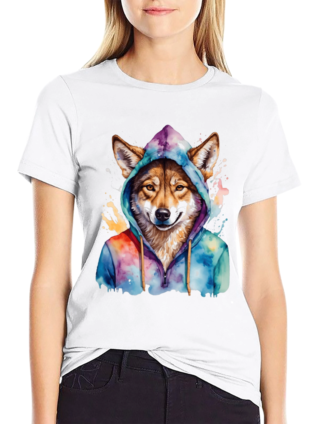 Wolf in Hoodie Graphic T-Shirt