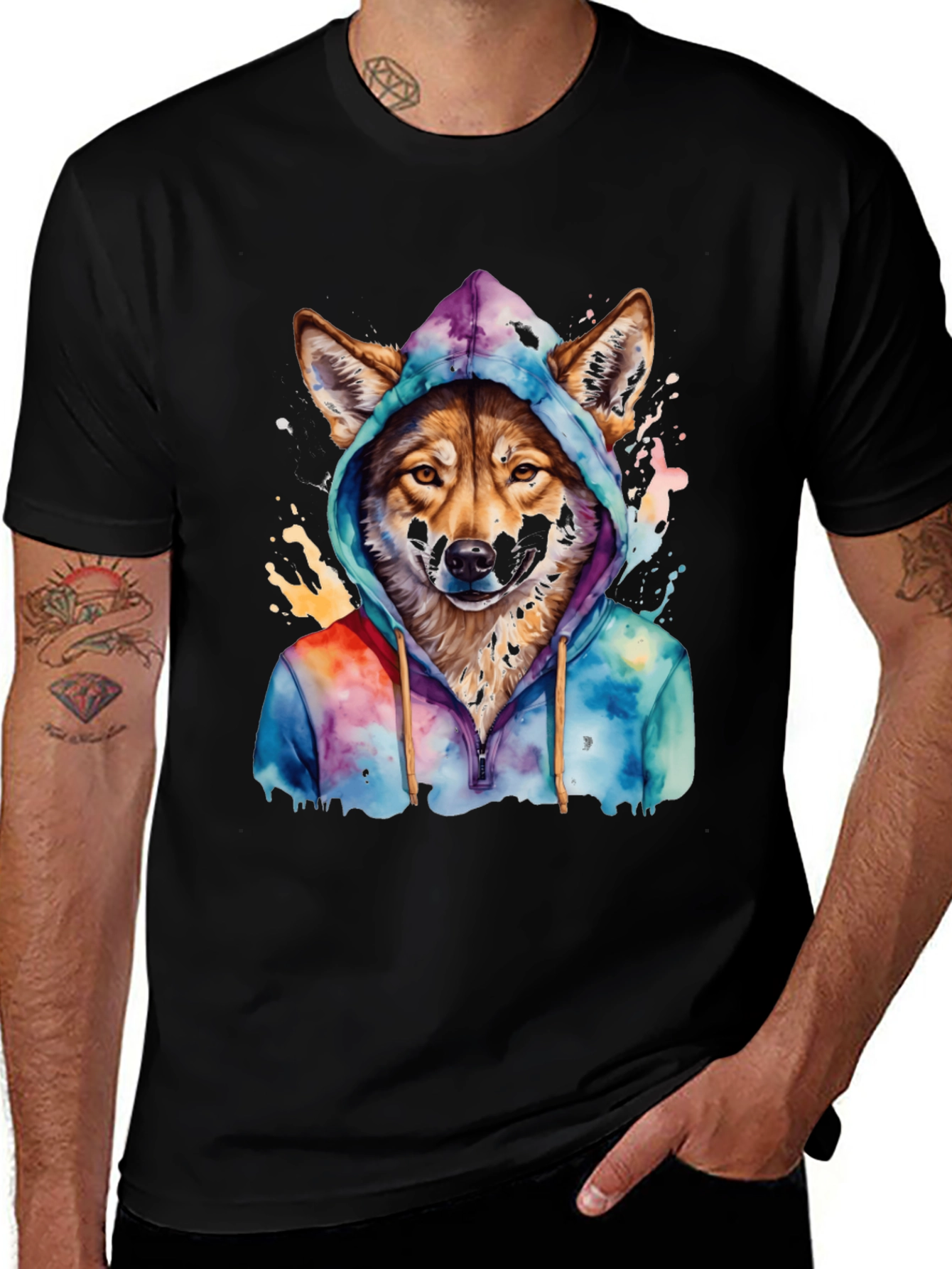 Wolf in Hoodie Graphic T-Shirt