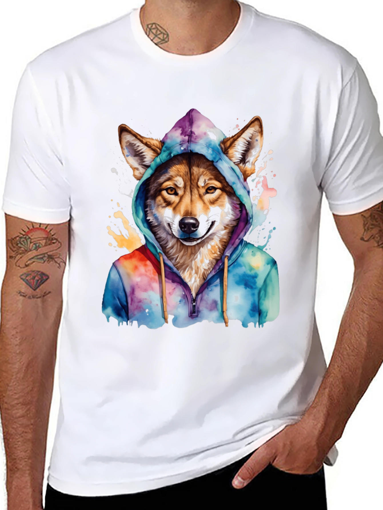 Wolf in Hoodie Graphic T-Shirt