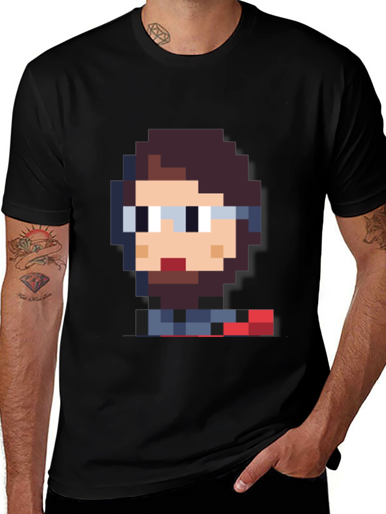 Pixel Art Geek T-Shirt - Black Crew Neck