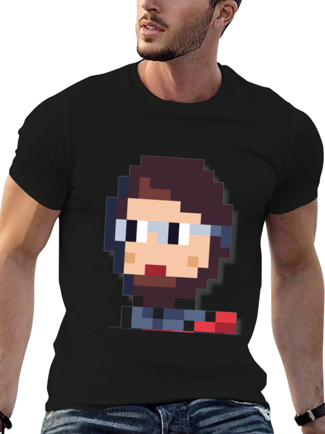 Pixel Art Geek T-Shirt - Black Crew Neck