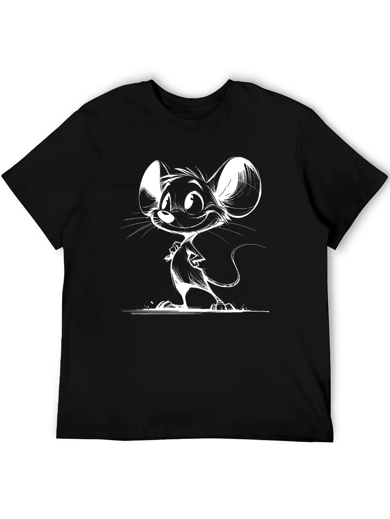Cartoon Mouse Graphic Tee - Black Cotton Shirt