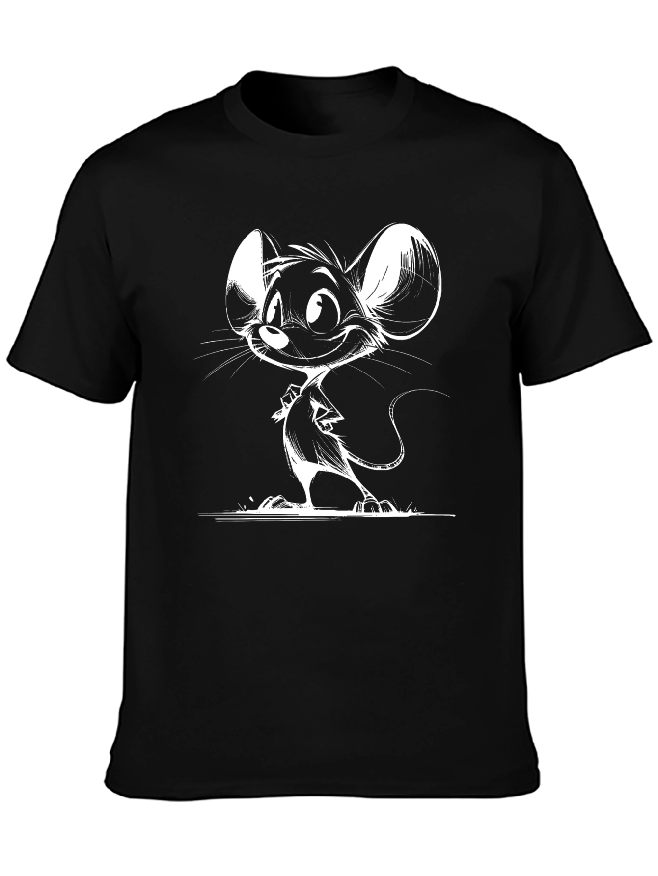 Cartoon Mouse Graphic Tee - Black Cotton Shirt