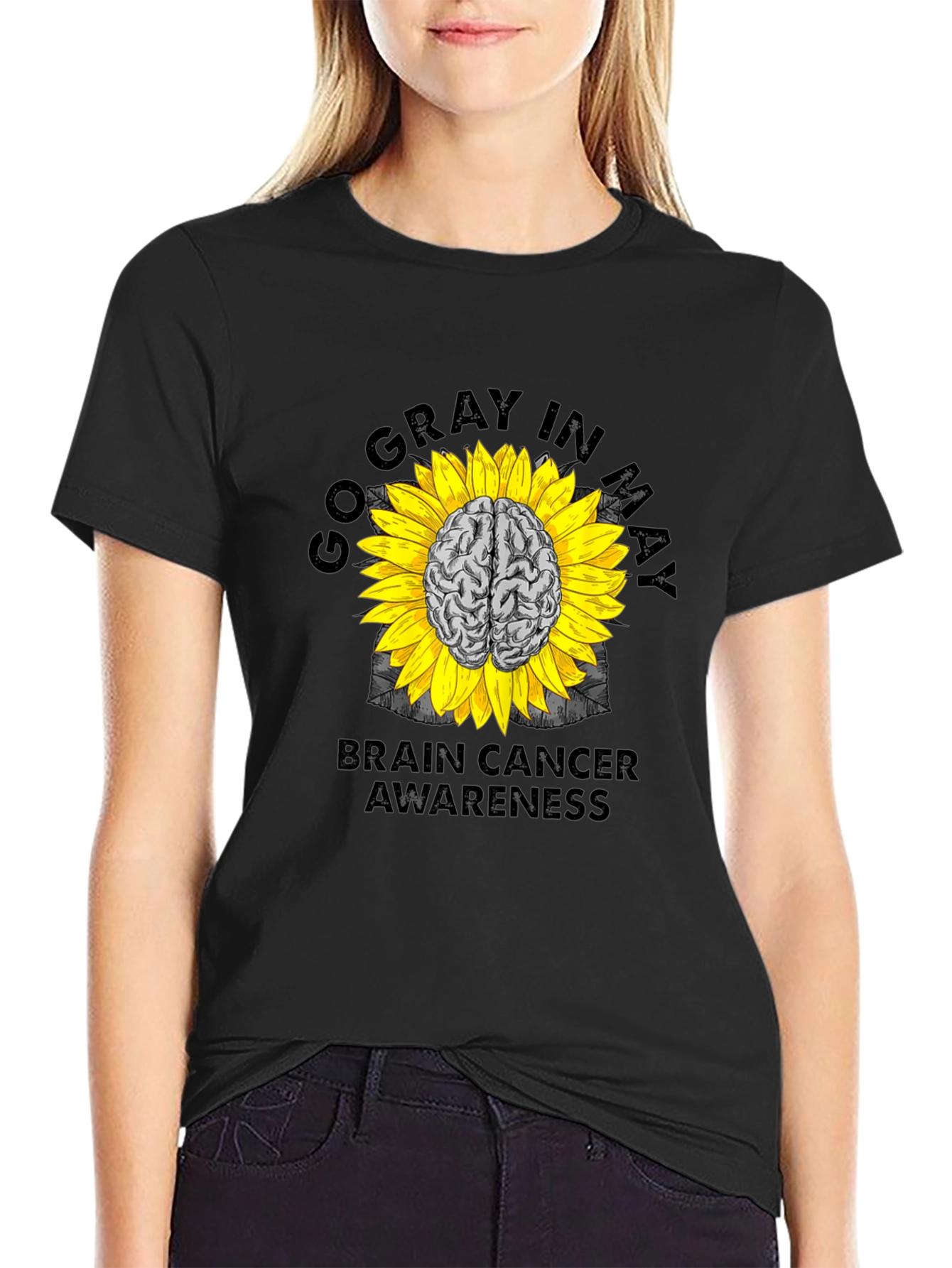 Go Gray In May Brain Cancer Awareness Sunflower T-Shirt
