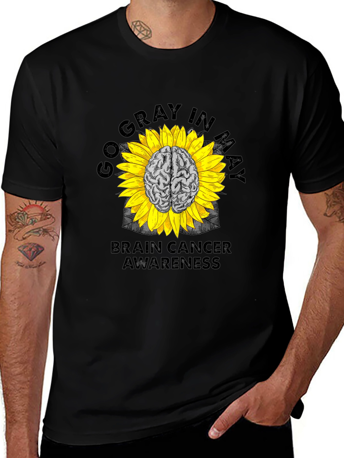 Go Gray In May Brain Cancer Awareness Sunflower T-Shirt