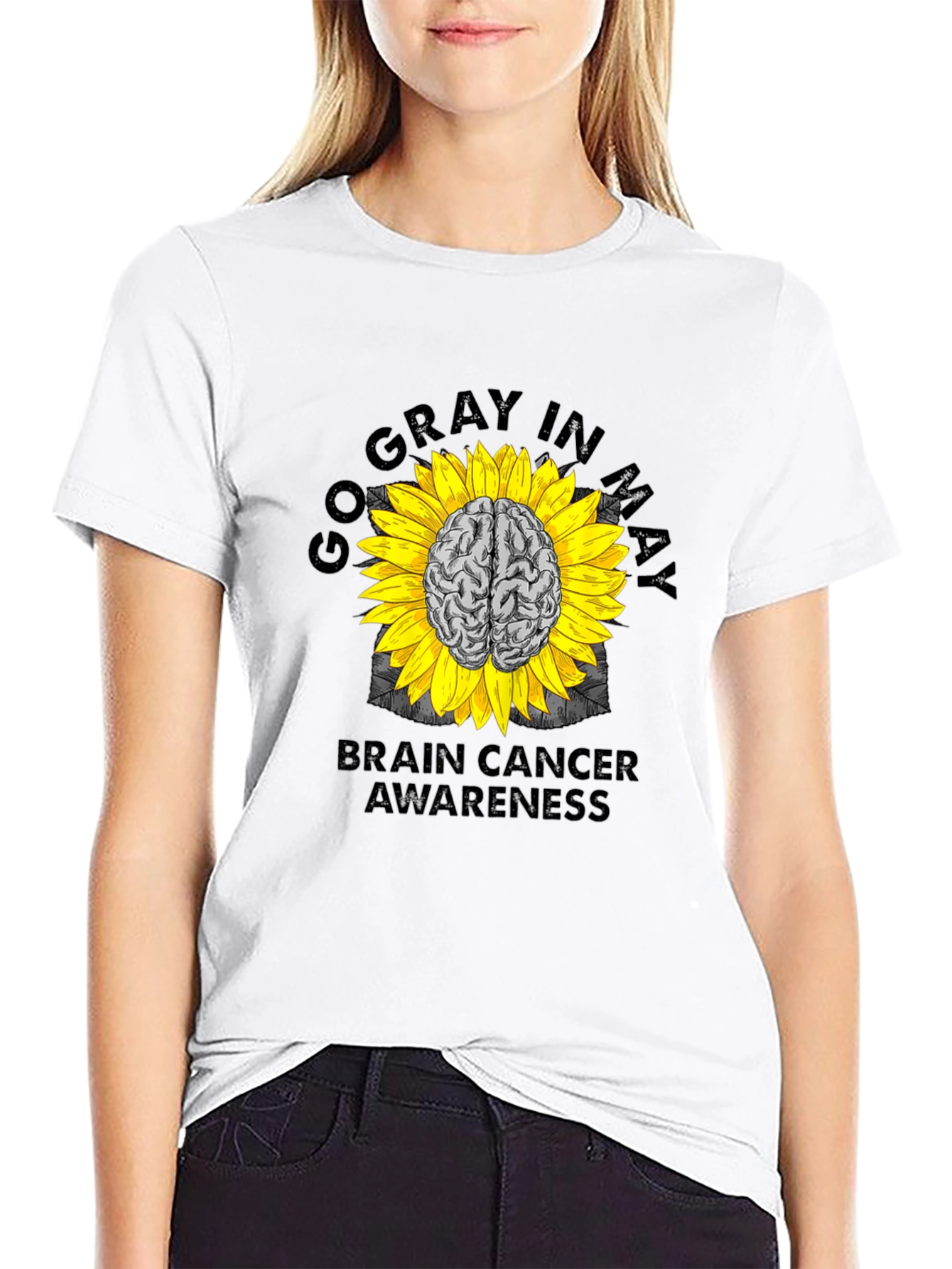 Go Gray In May Brain Cancer Awareness Sunflower T-Shirt