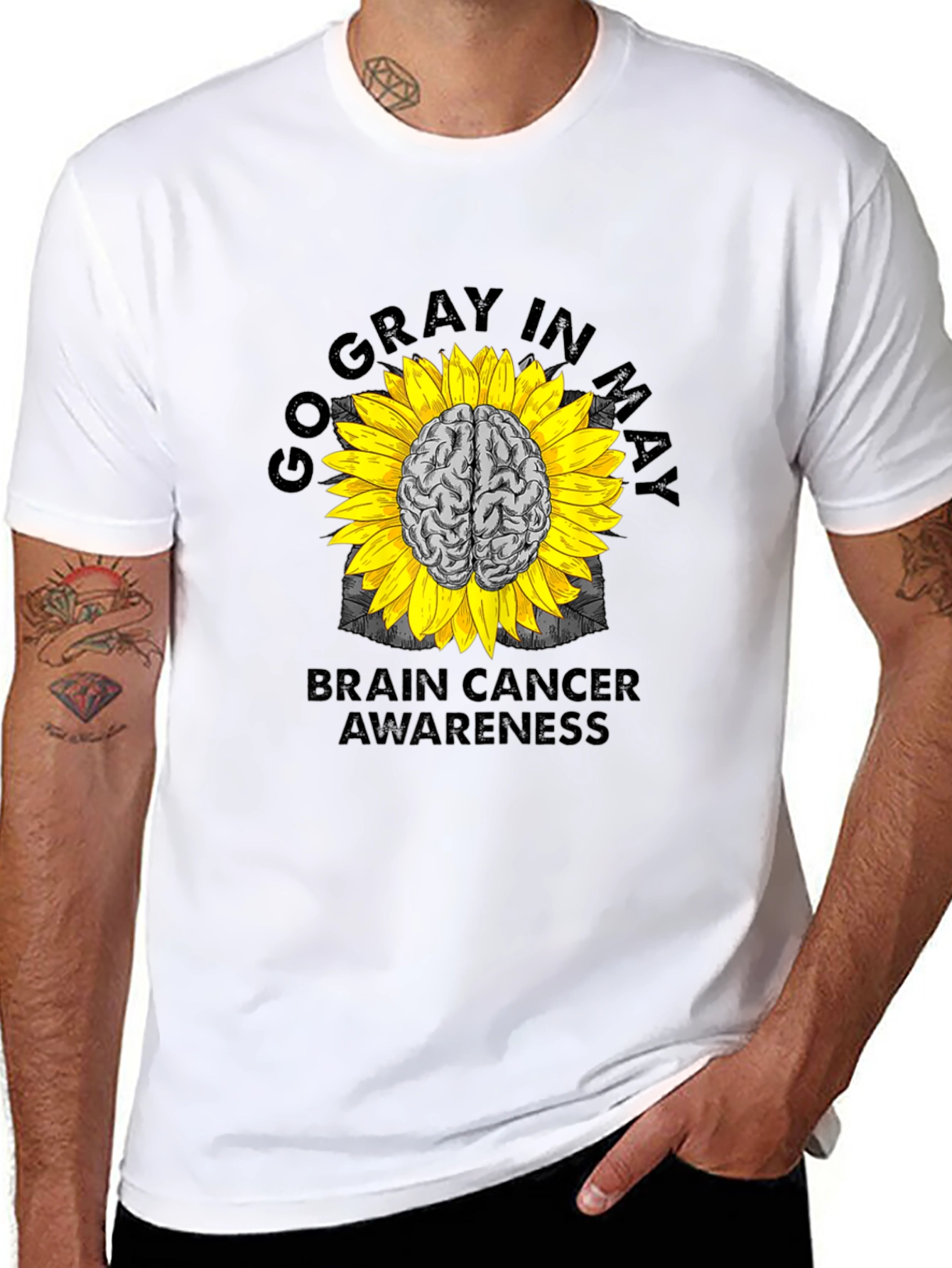 Go Gray In May Brain Cancer Awareness Sunflower T-Shirt