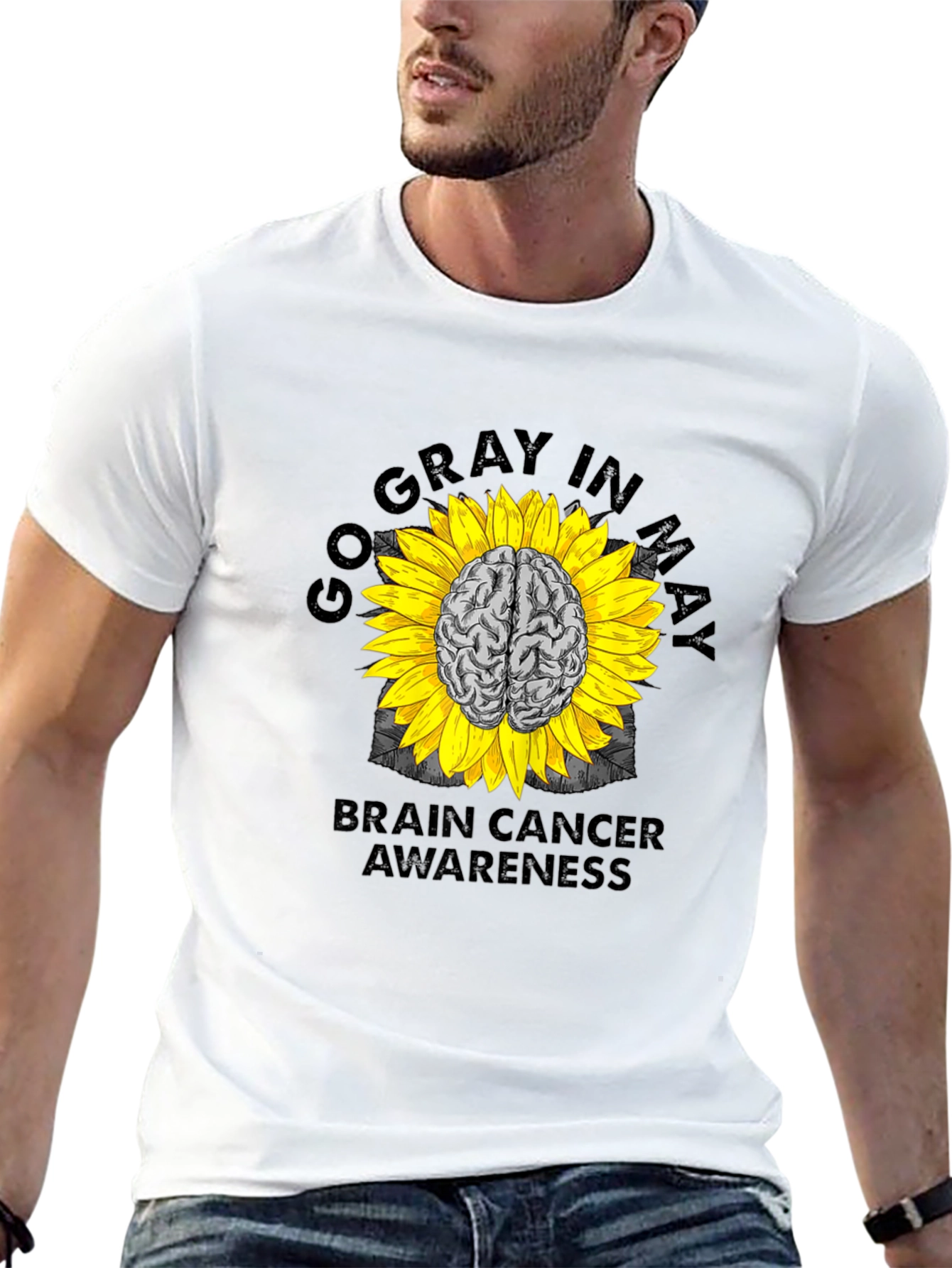 Go Gray In May Brain Cancer Awareness Sunflower T-Shirt