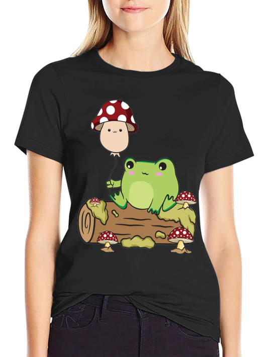 Cute Frog & Mushroom Balloon Graphic T-Shirt