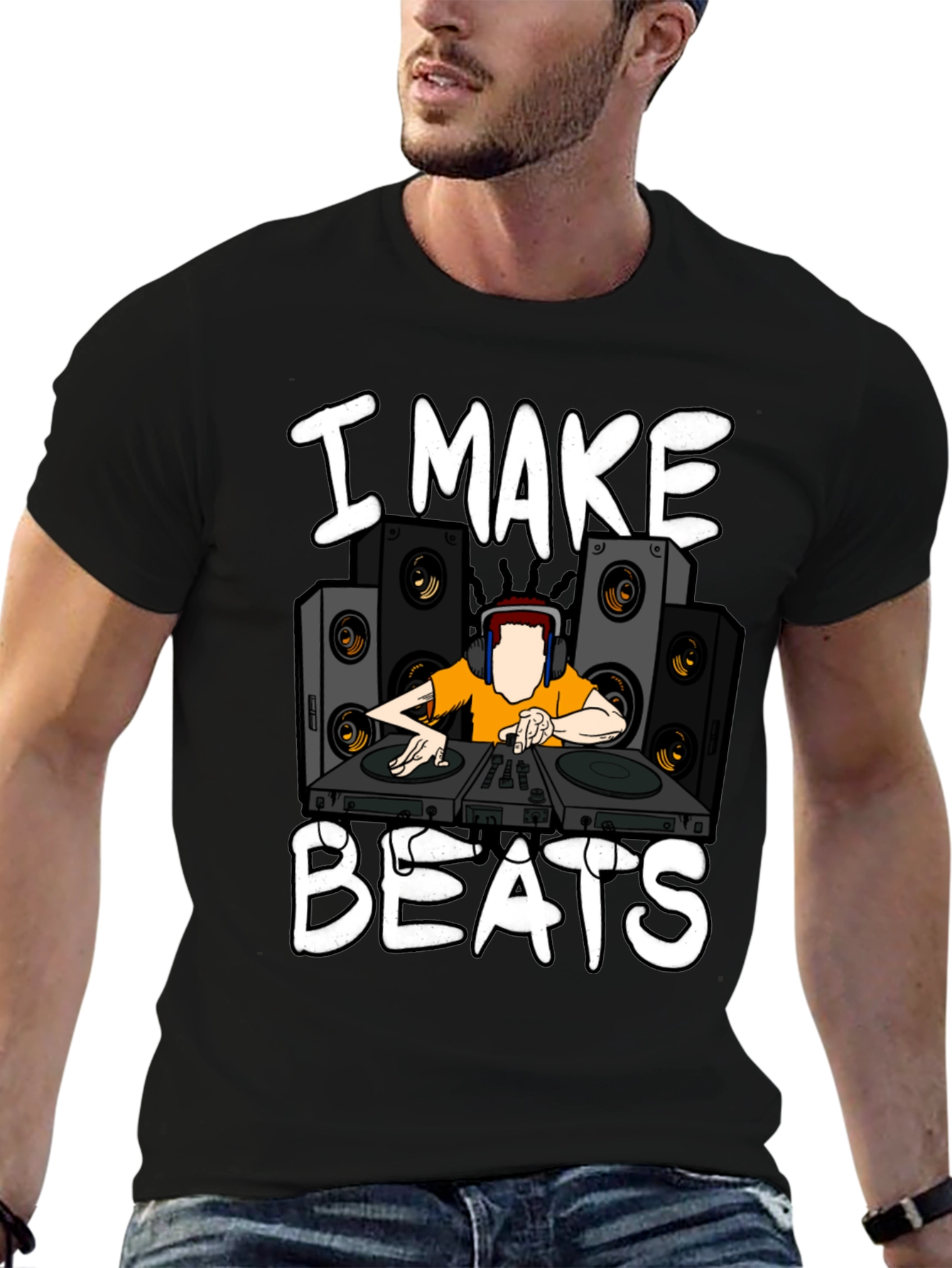 I Make Beats Graphic T-Shirt - DJ Turntable Design