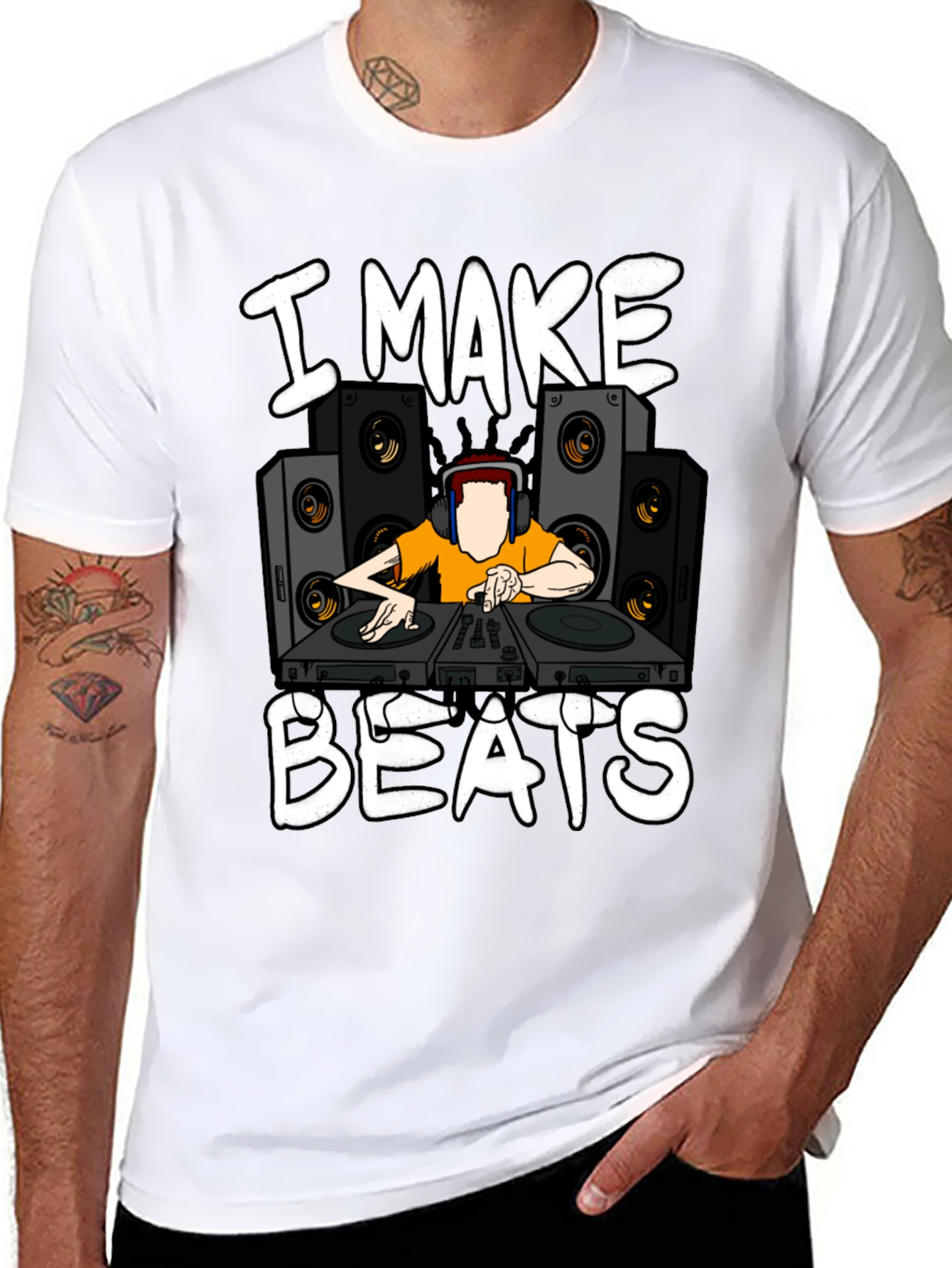 I Make Beats Graphic T-Shirt - DJ Turntable Design