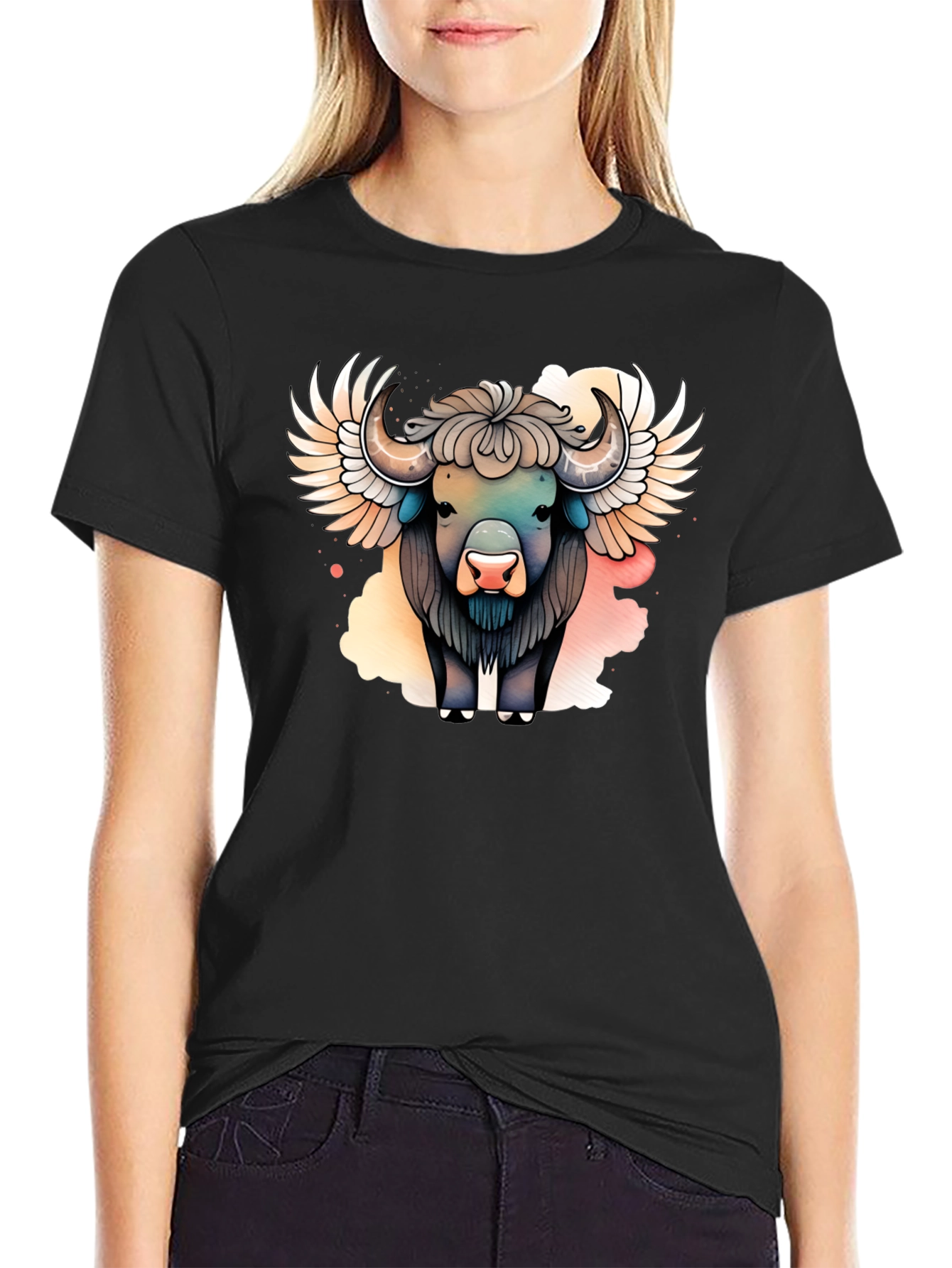 Winged Buffalo Graphic T-Shirt - Stylish Animal Tee