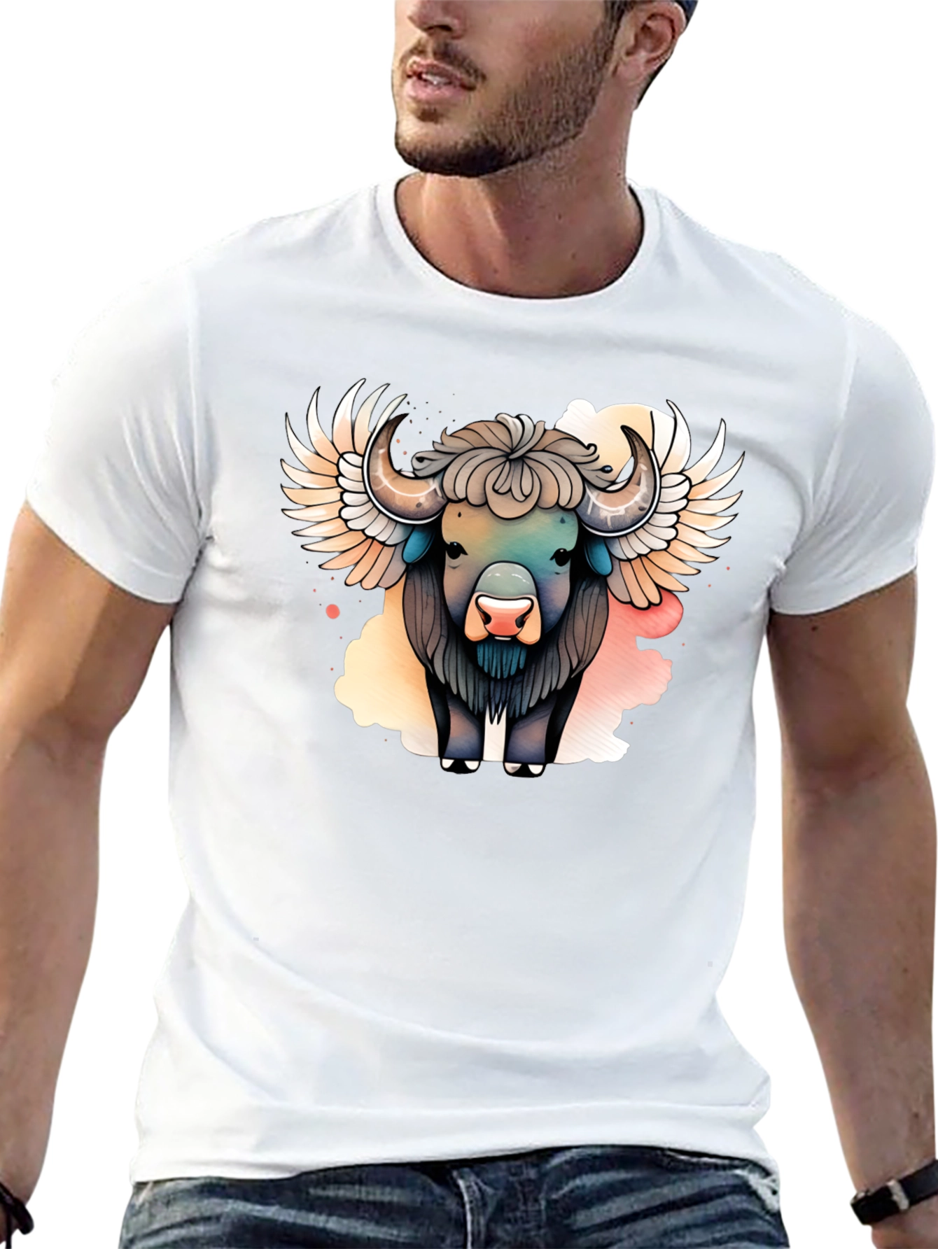 Winged Buffalo Graphic T-Shirt - Stylish Animal Tee
